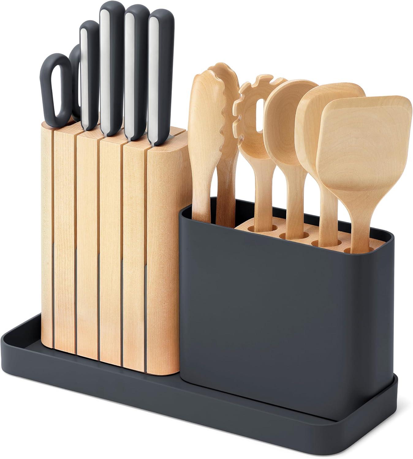 Scandinavian Matte Black and Light Wood 14-Piece Prep Set