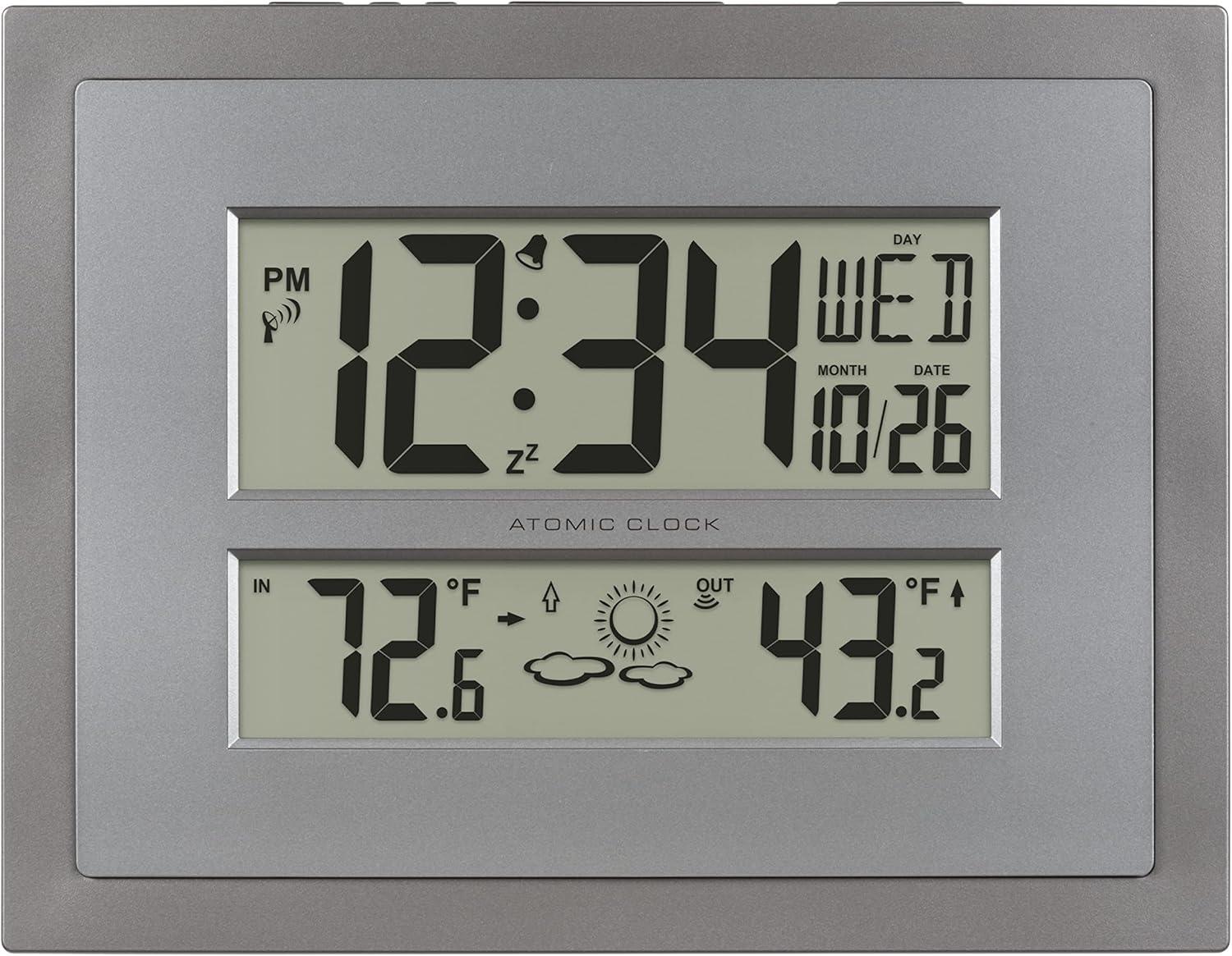 Gray and Silver Atomic Digital Wall Clock with Temperature Display