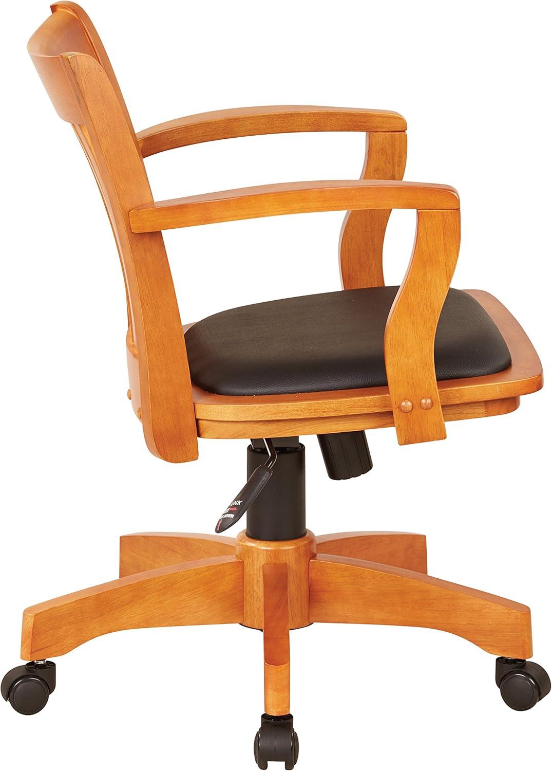 Adjustable Fruitwood Swivel Banker's Chair with Black Vinyl Seat