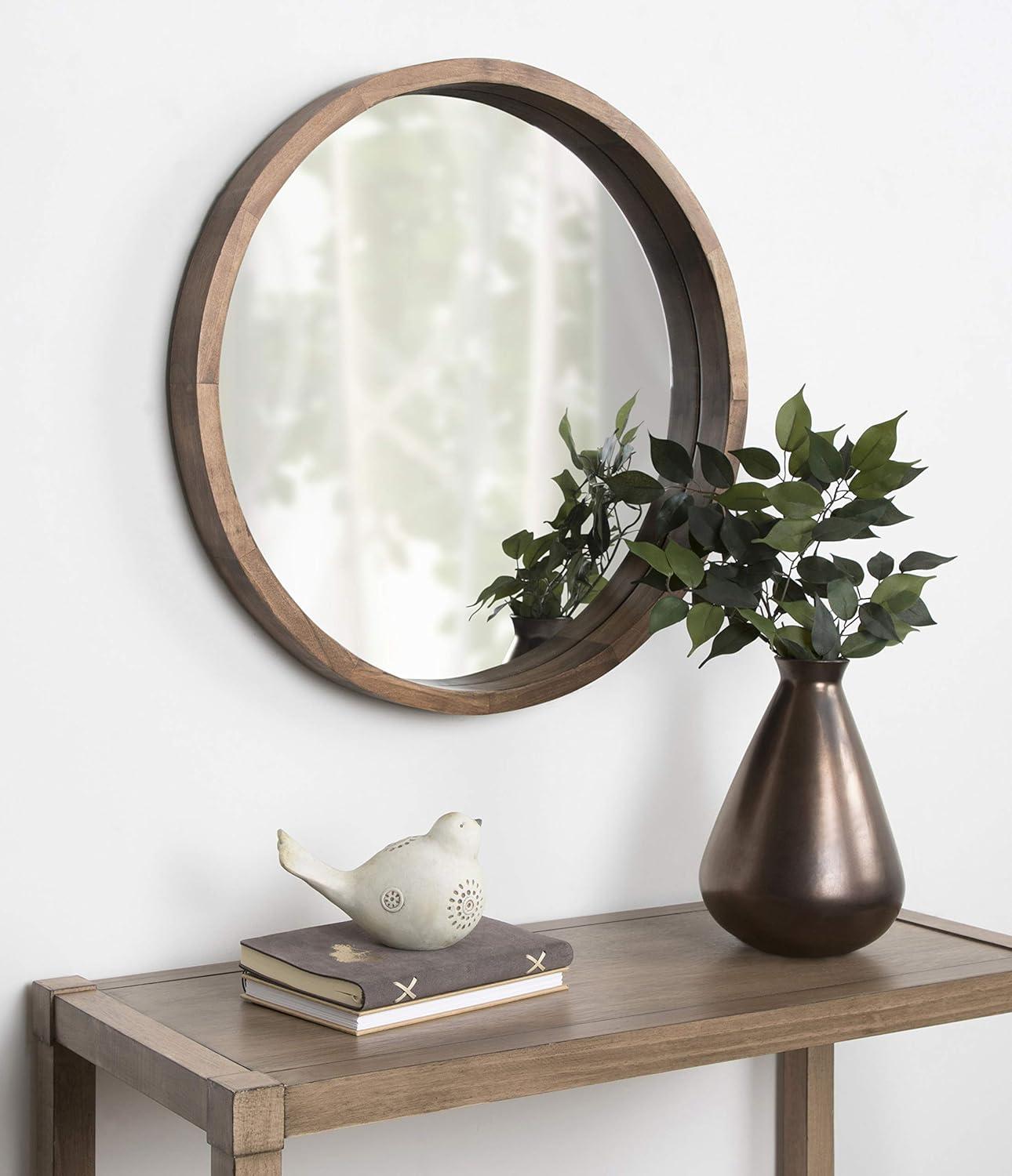 22" x 22" Hutton Round Wood Wall Mirror Rustic Brown - Kate and Laurel: Modern, No Assembly Required, Wall Mount