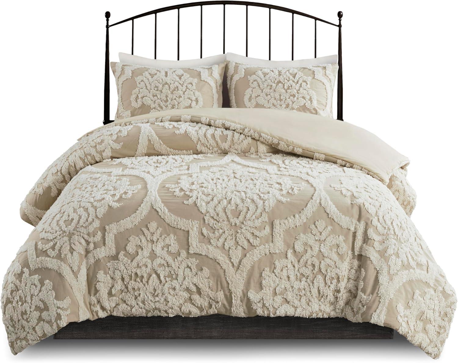 Viola Tufted Cotton Chenille Damask 3 Piece Comforter Set
