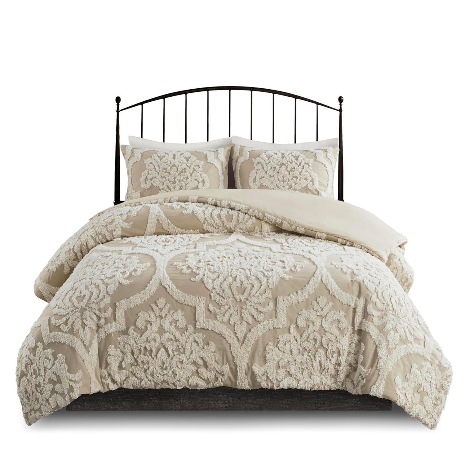Viola Tufted Cotton Chenille Damask 3 Piece Comforter Set