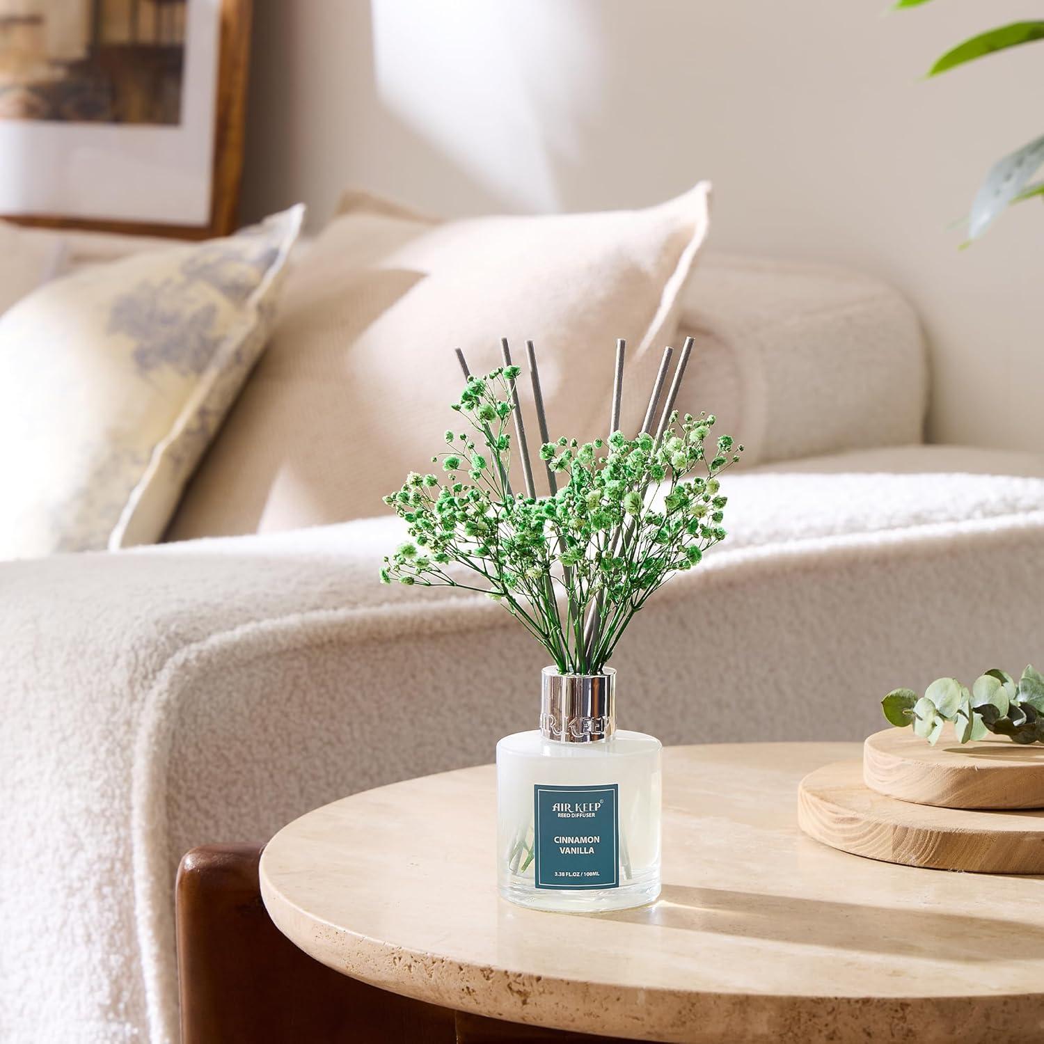 Airkeep Reed Diffuser Set,3.38 fl oz (100 ml) - Cinnamon Vanilla Oil Diffusers with 8 Reed Sticks, Home Fragrance Reed Diffuser for Bathroom Shelf Decor