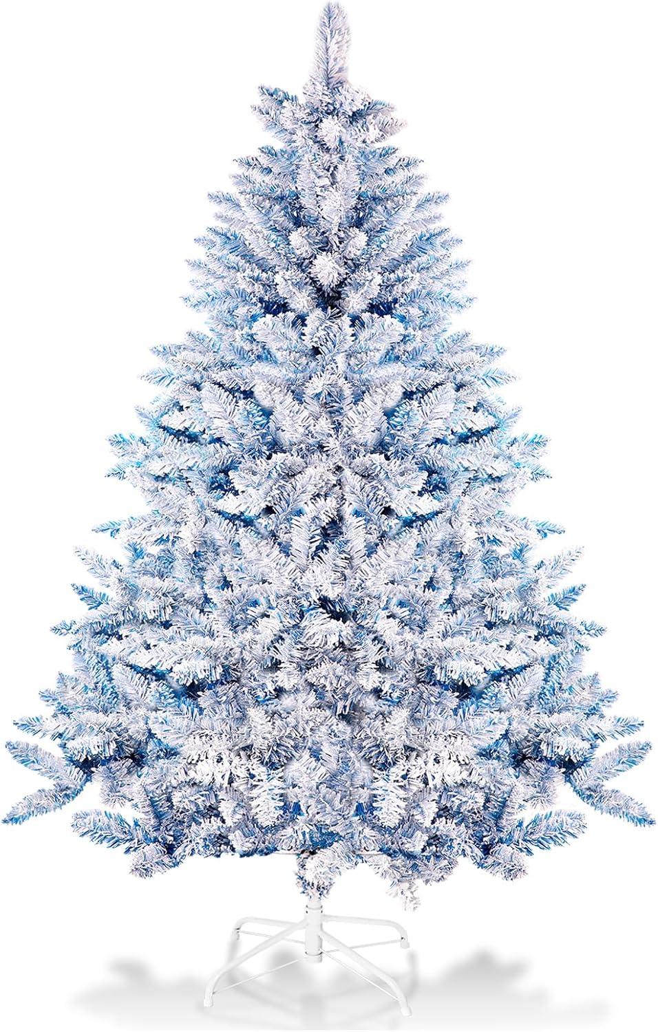 6 FT Blue Snow Flocked Artificial Christmas Tree with Metal Stand