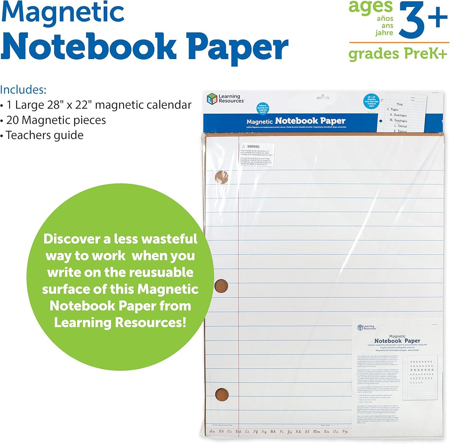 Learning Resources Magnetic Notebook Paper, 22"L x 28"H
