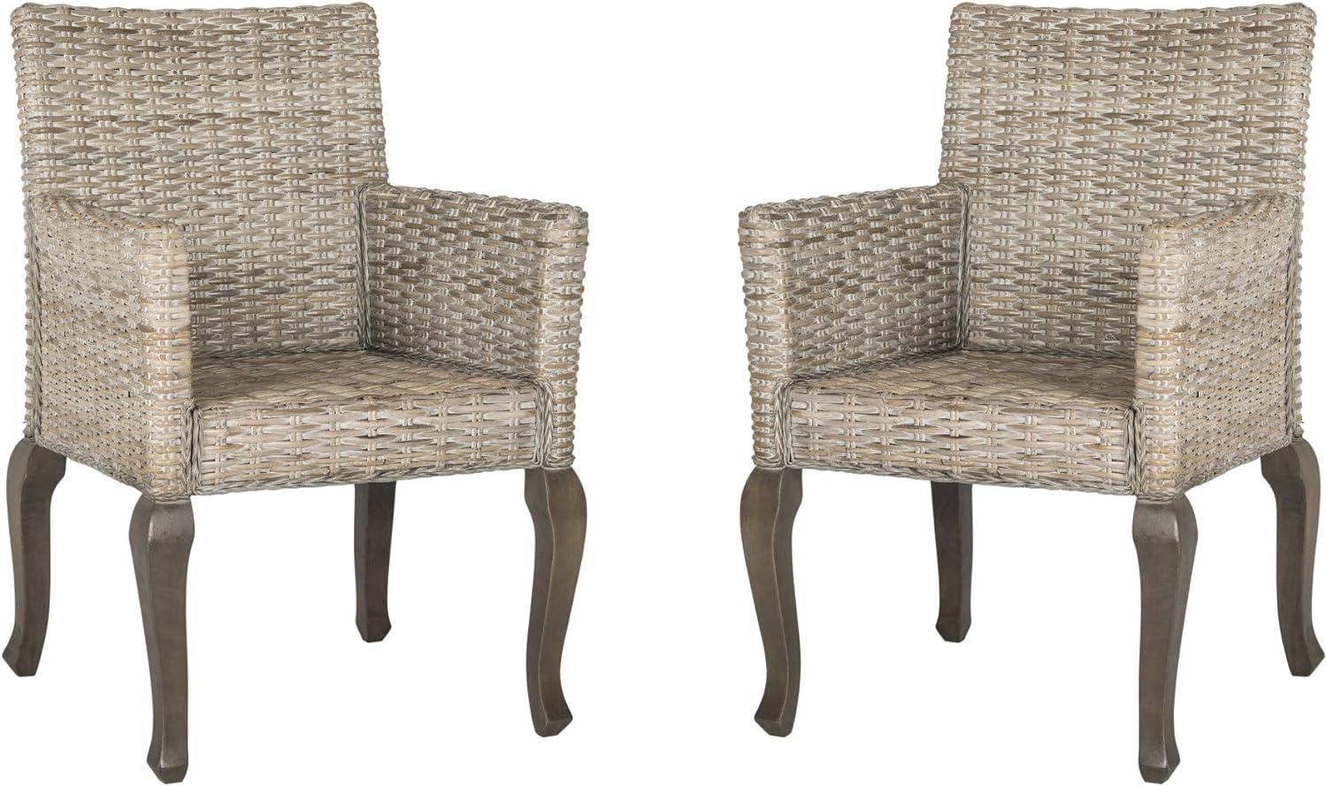 Transitional White Washed Rattan & Cane 23'' Arm Chair