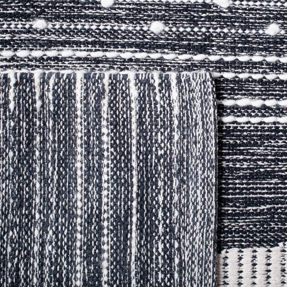 Striped Kilim STK521 Hand Woven Area Rug - Black/Ivory - 3'x5' - Safavieh.