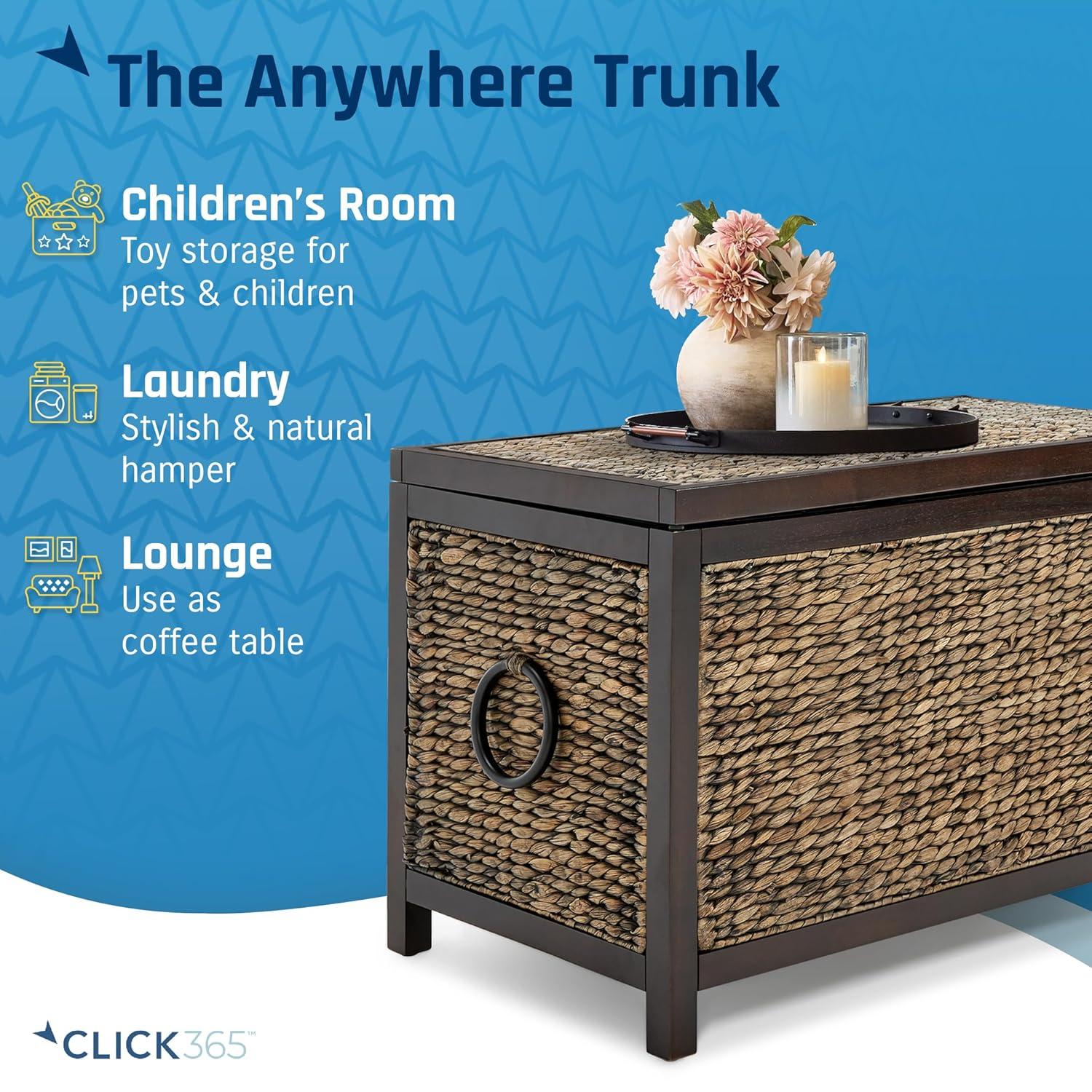 ClickDecor Wilson Storage Trunk Rustic Wicker Black: Farmhouse Style, No Assembly, Anti-Tip Hardware, 18x30x16"