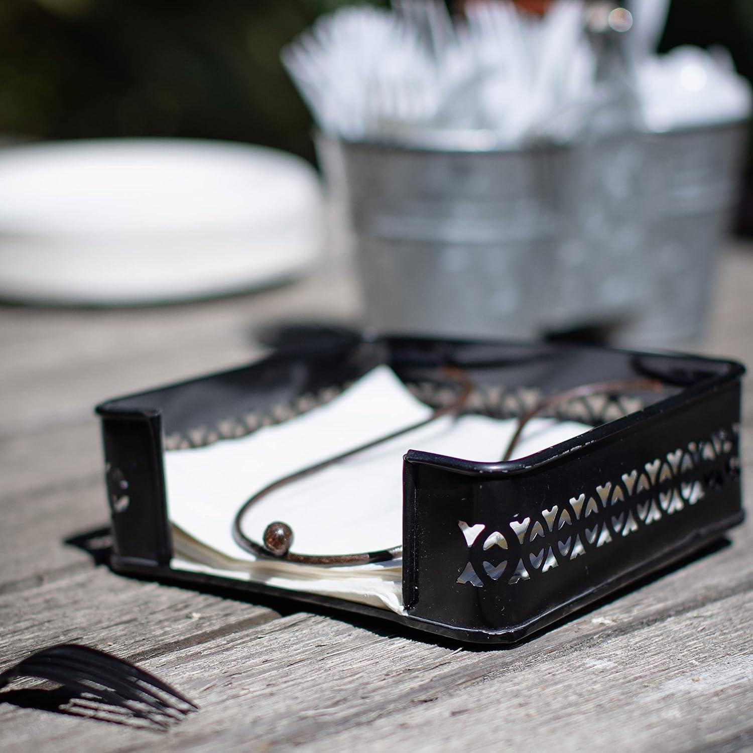 Stonebriar Galvanized Metal Decorative Napkin Holder,7"x7", Black