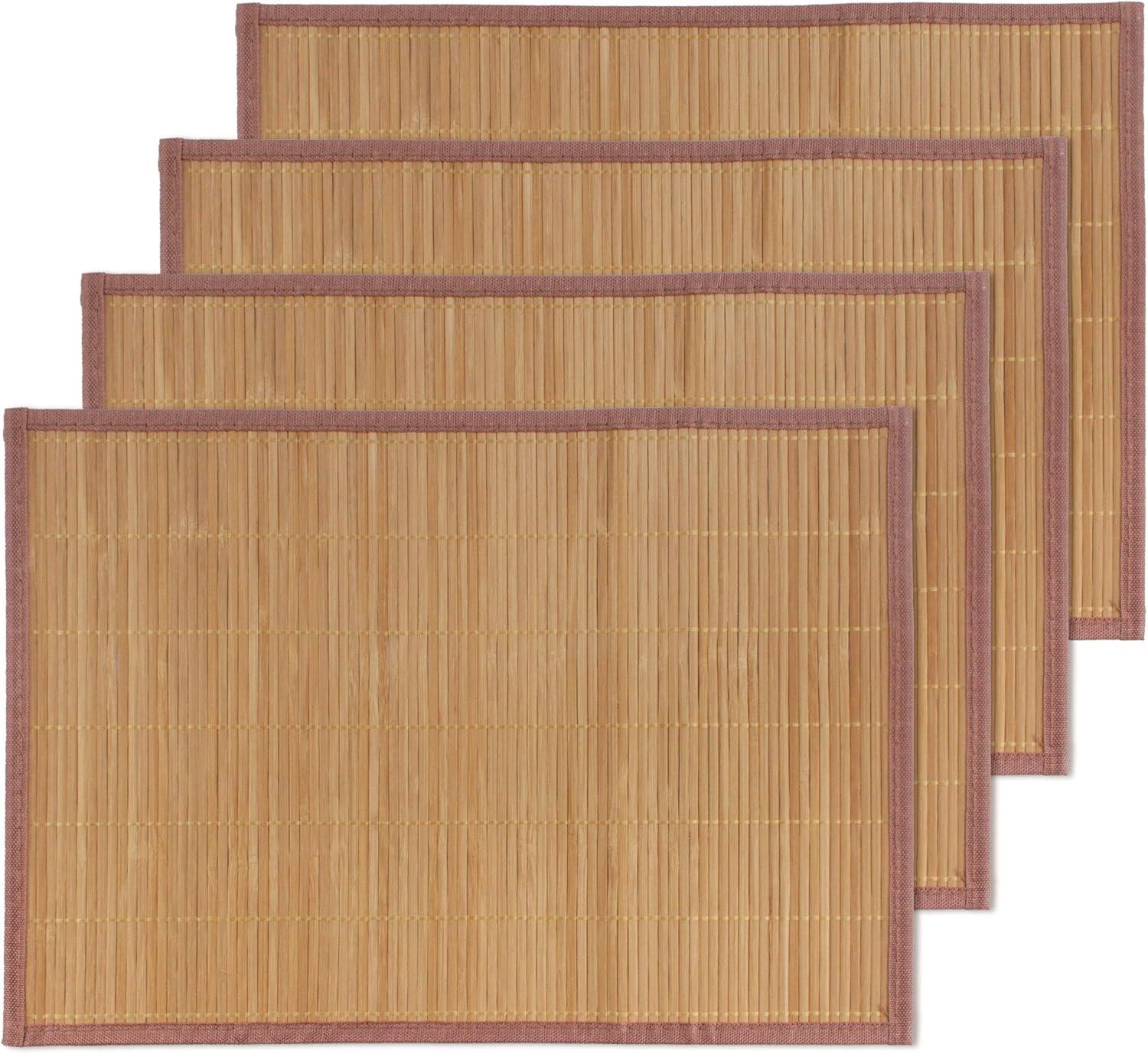 BambooMN Bamboo Slats Placemat with Fabric Border - Solid Color Print - 18" x 13" - Brown, 4 pcs