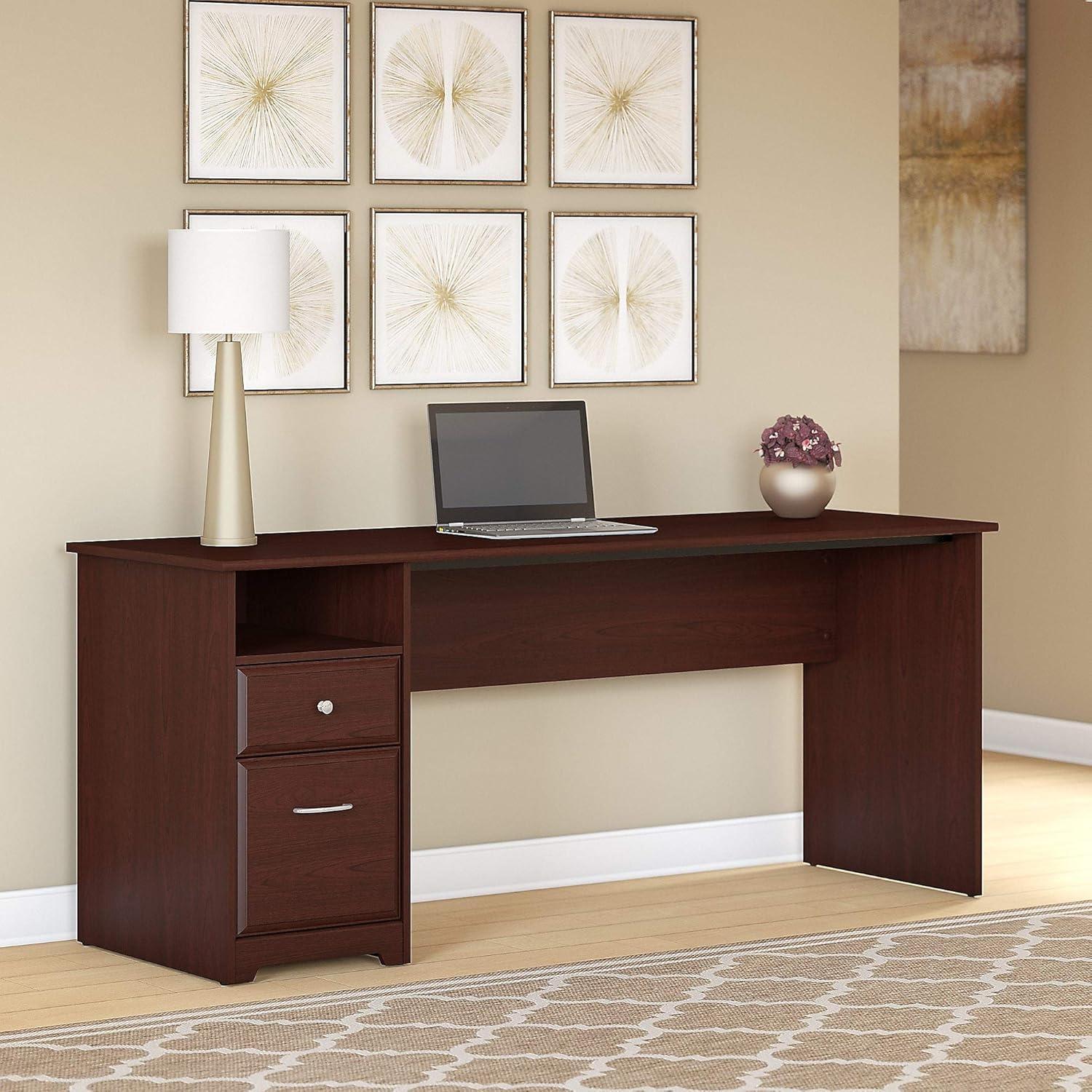 Transitional Harvest Cherry 72" Home Office Desk with Filing Cabinet