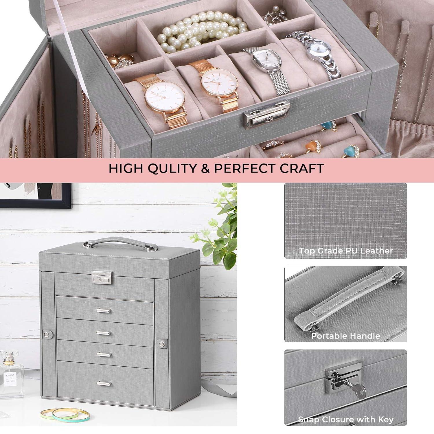 ANWBROAD Jewelry Box 5 Tier Jewelry Storage Organizer Jewelry Case with 4 Drawers with Mirror Lockable Jewelry Boxes for Women Gift for Loved Ones for Your Jewelry Sturdy UJJB003H