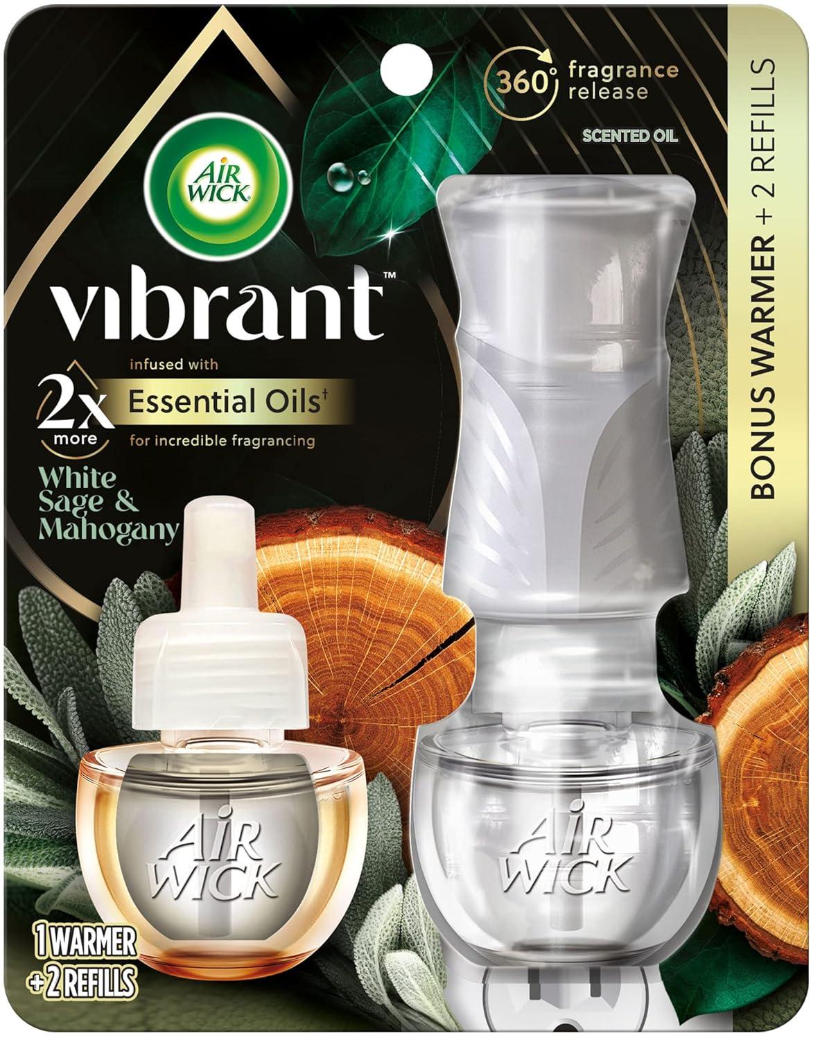 Air Wick Vibrant Plug in Scented Oil Starter Kit (Gadget + 2 Refills), White Sage & Mahogany, Air Freshener, Essential Oils