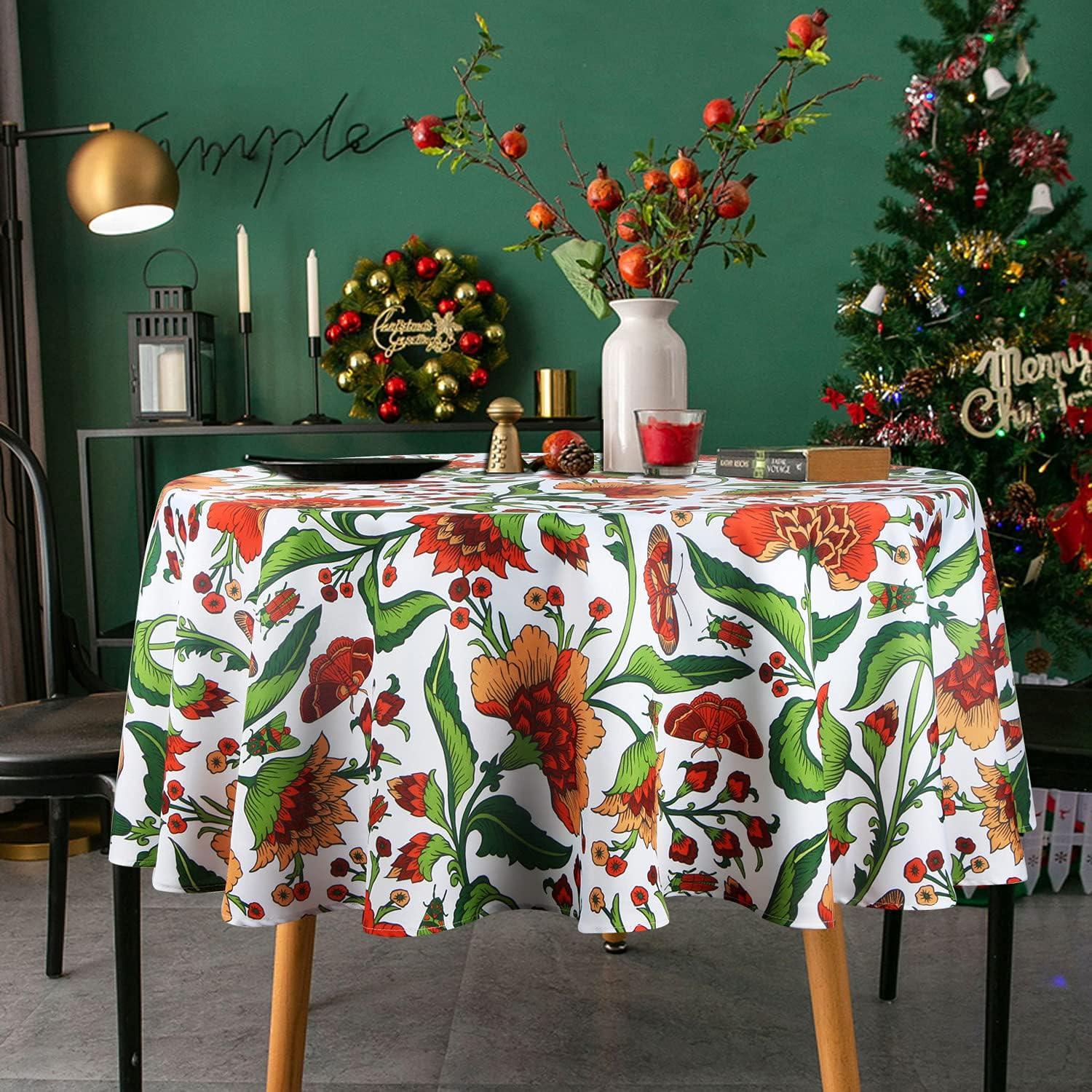 Vintage Floral Waterproof Polyester Round Tablecloth