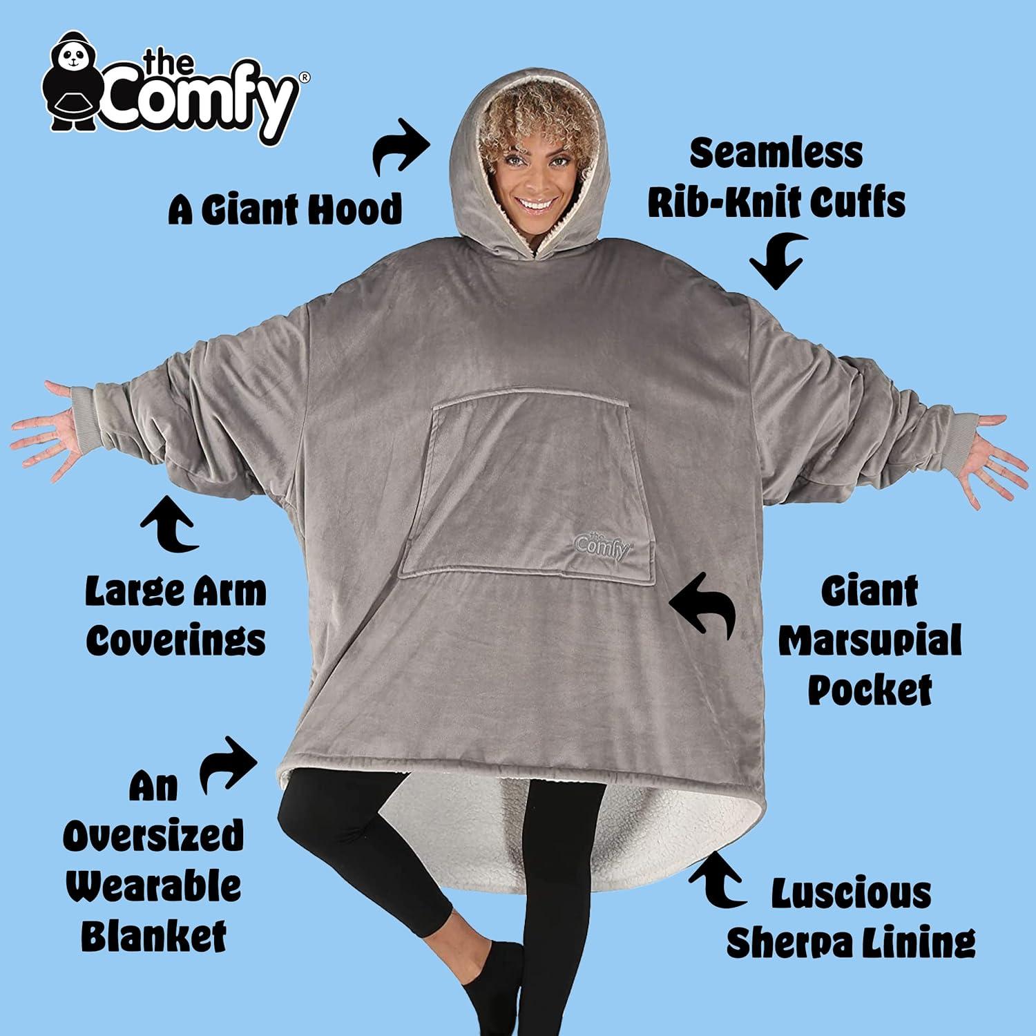 THE COMFY Original Oversized Microfiber & Sherpa Wearable Blanket, Seen On Shark Tank, One Size Fits All, Unisex, Gray