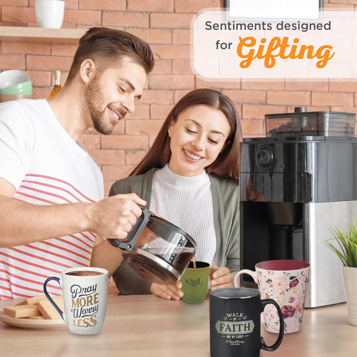 Christian Art Gifts Large Ceramic Bible Verse Coffee & Tea Mug for Men: Walk by Faith - 2 Corinthians 5:7 Inspirational Scripture, Non-toxic & Lead-free Novelty Drinkware, Black/Gray w/Silver, 14 oz.