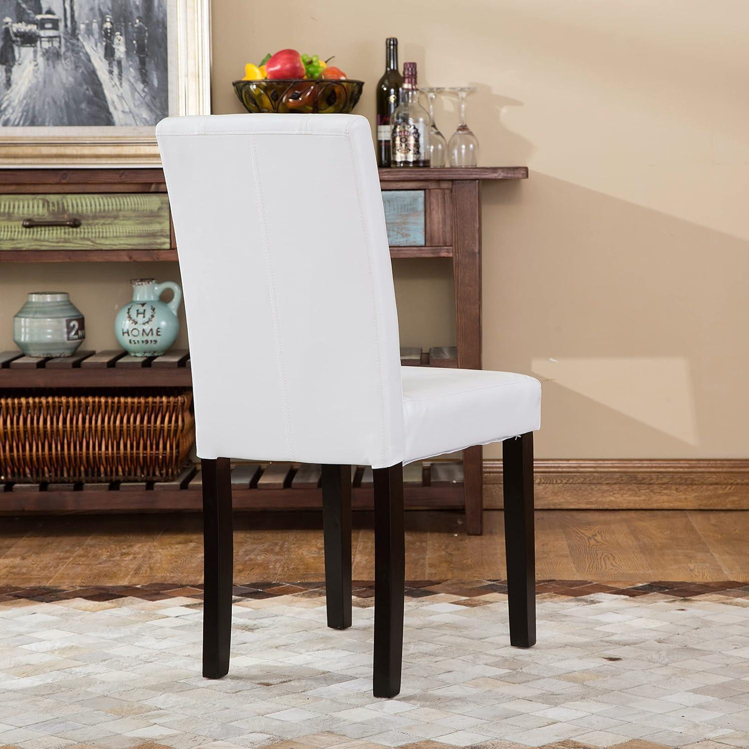 Roundhill Urban Style Solid Wood Faux Leather Parsons Chair, White, Set of 2