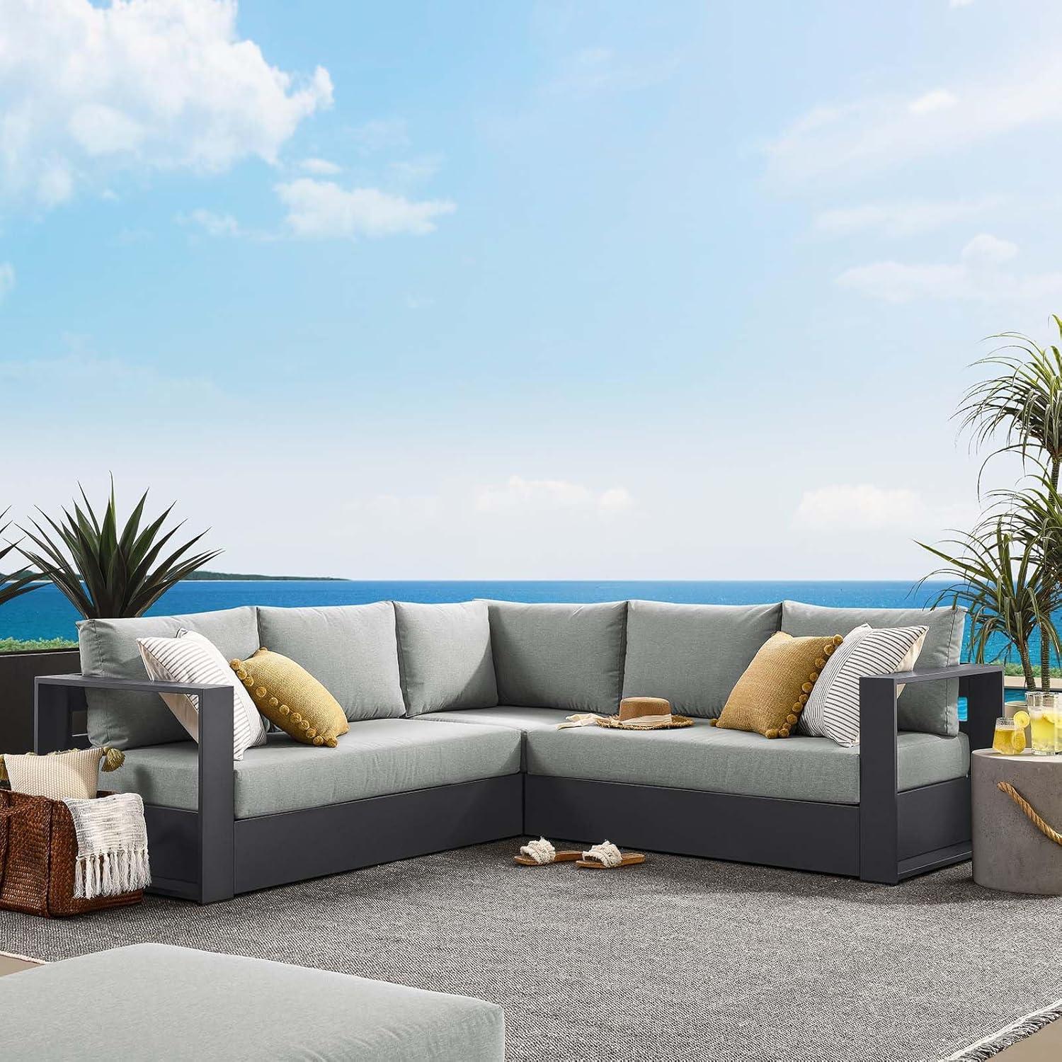 Tahoe Gray Aluminum Outdoor Sectional Sofa with Cushions