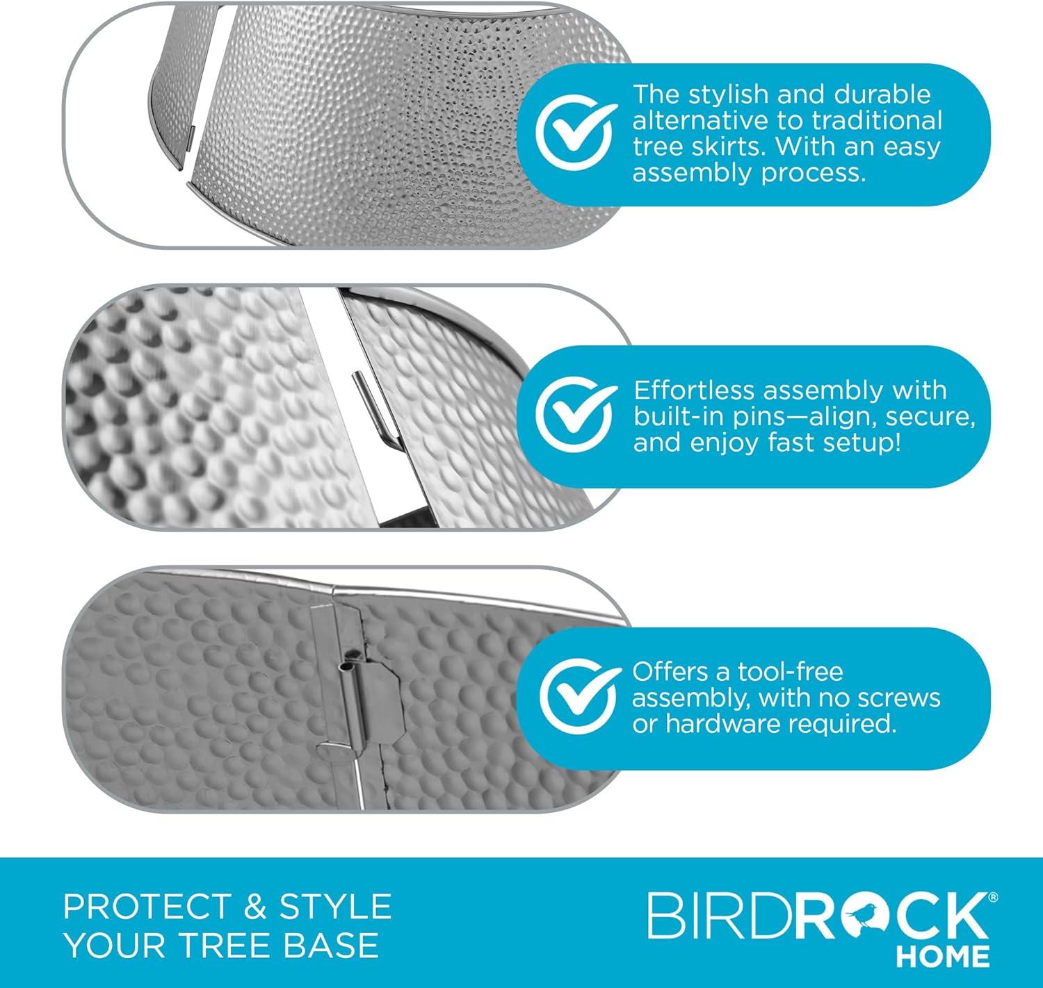 BIRDROCK HOME 4-Panel Christmas Tree Collar - Silver - Hammered
