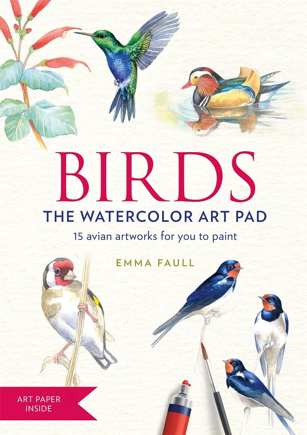 Birds Watercolor Art Pad with 15 Avian Paintings