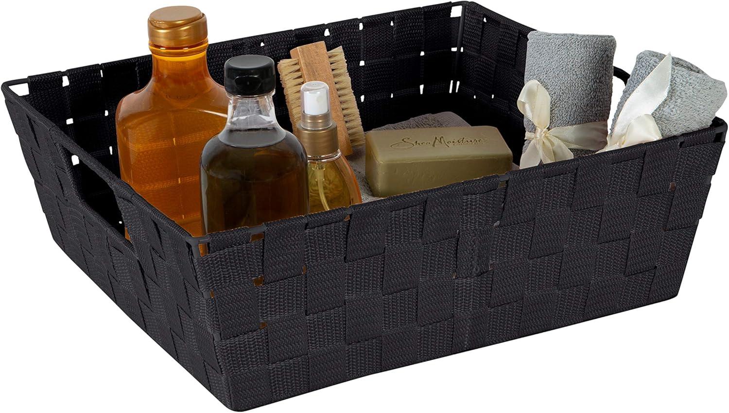 Simplify Large 13" Woven Strap Storage Bin Black: Portable Decorative Storage with Handles for 13 Inch Cube System