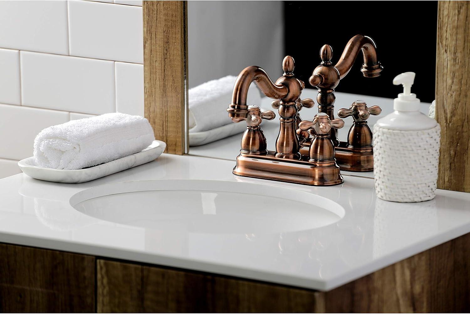 Kingston Brass Heritage Two-Handle 3-Hole Deck Mount 4" Centerset Bathroom Faucet with Plastic Pop-Up