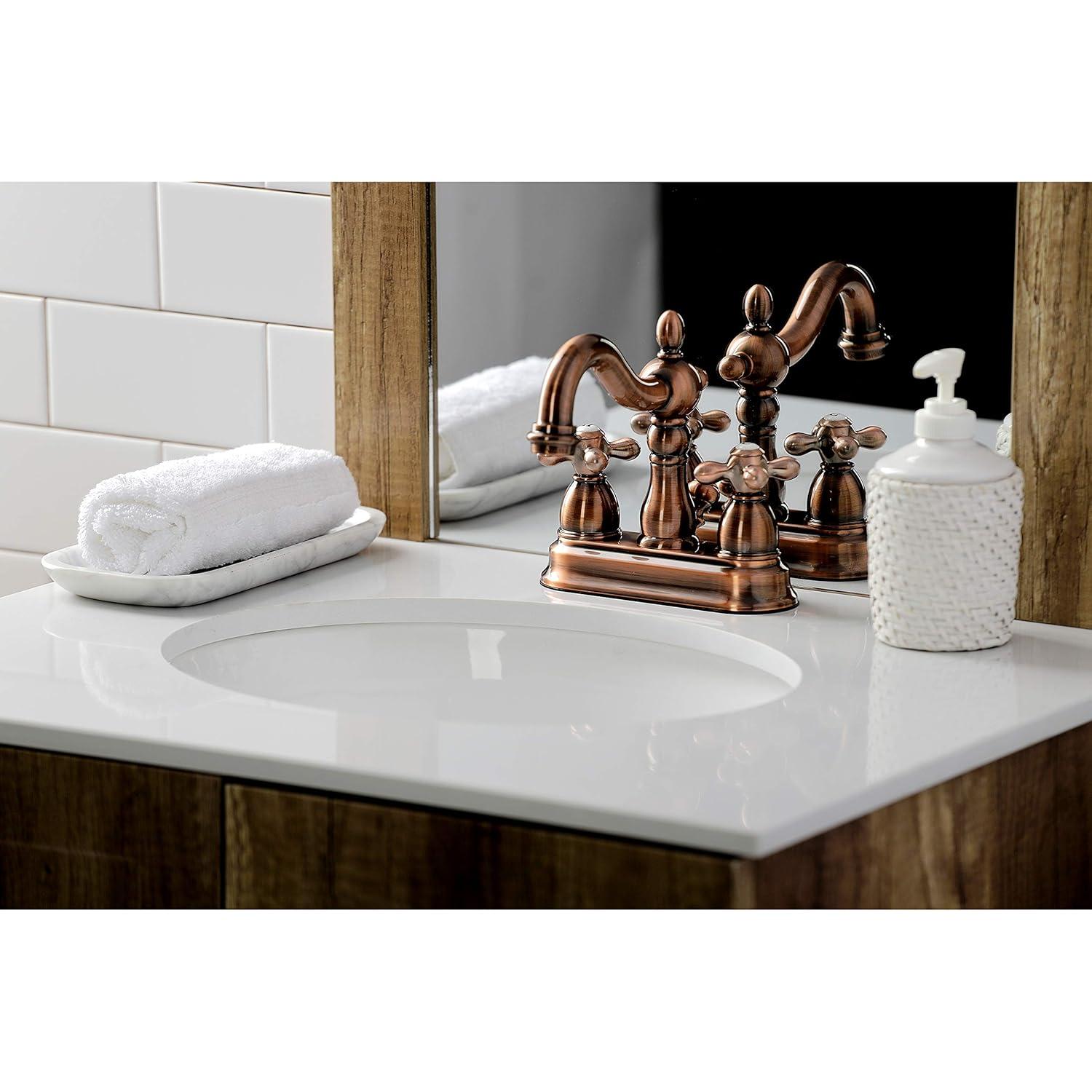 Kingston Brass Heritage Two-Handle 3-Hole Deck Mount 4" Centerset Bathroom Faucet with Plastic Pop-Up
