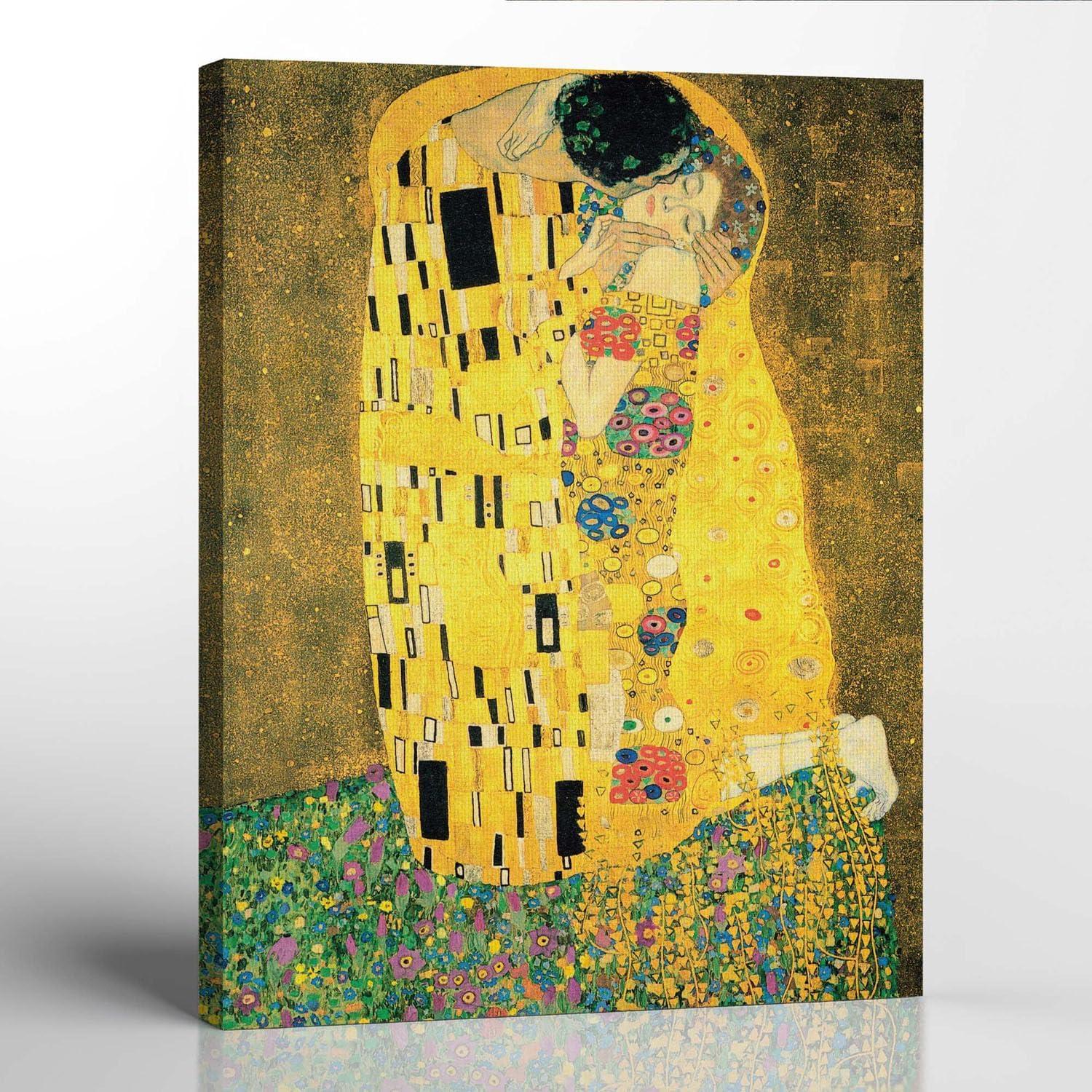 Gustav Klimt Wall Art, The Kiss Canvas Print, Klimt the Kiss, Fine Art, Famous Oil Paintings, The Kiss Art Canvas, Ready To Hang for Living Room Home Wall Décor 16x20