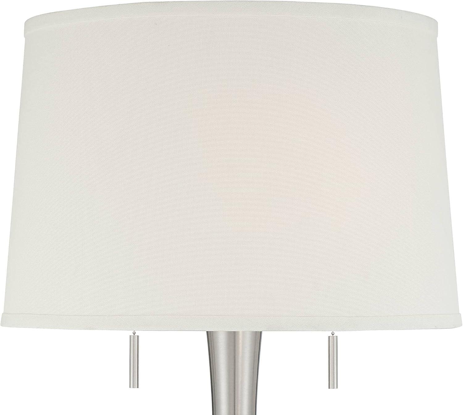 360 Lighting Karl Modern Floor Lamp Standing 63 3/4" Tall Brushed Nickel Metal White Tapered Drum Shade for Living Room House Bedroom Office Family