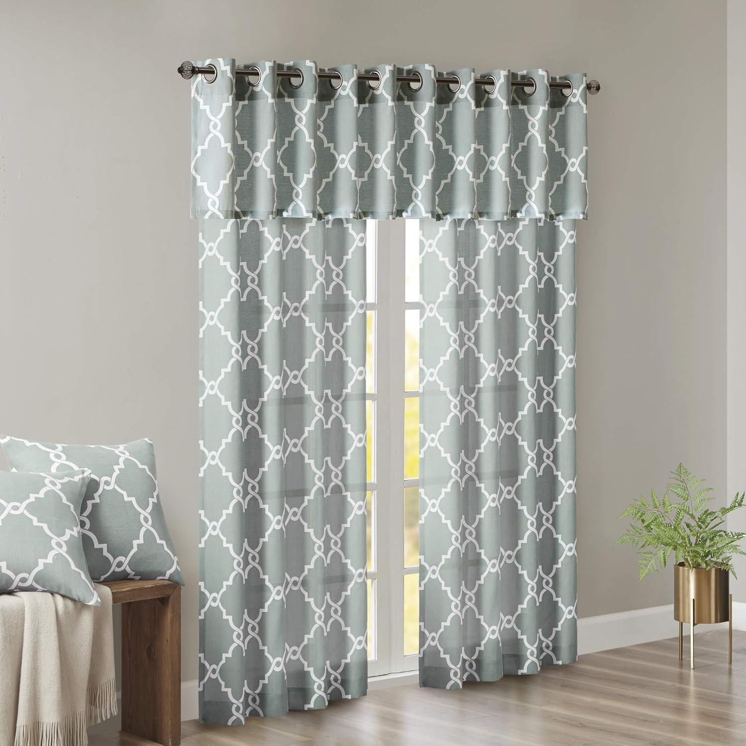 Fretwork Print Grommet Top Window Curtain Panel