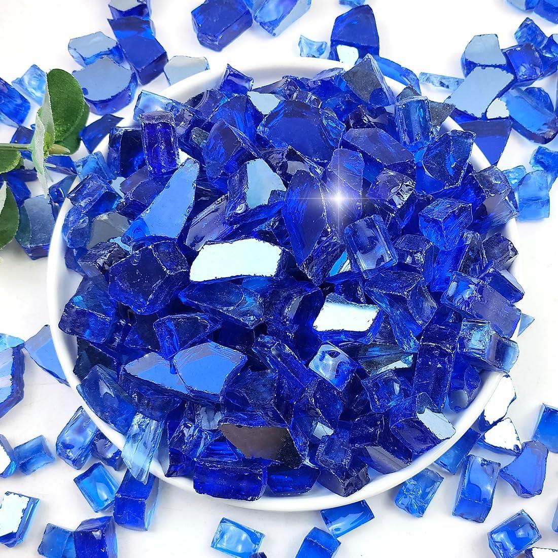 10 lb Fire Glass for Propane Fire Pit, 1/2" Gorgeous Reflective Fireplace Glass Rocks, Cobalt Blue