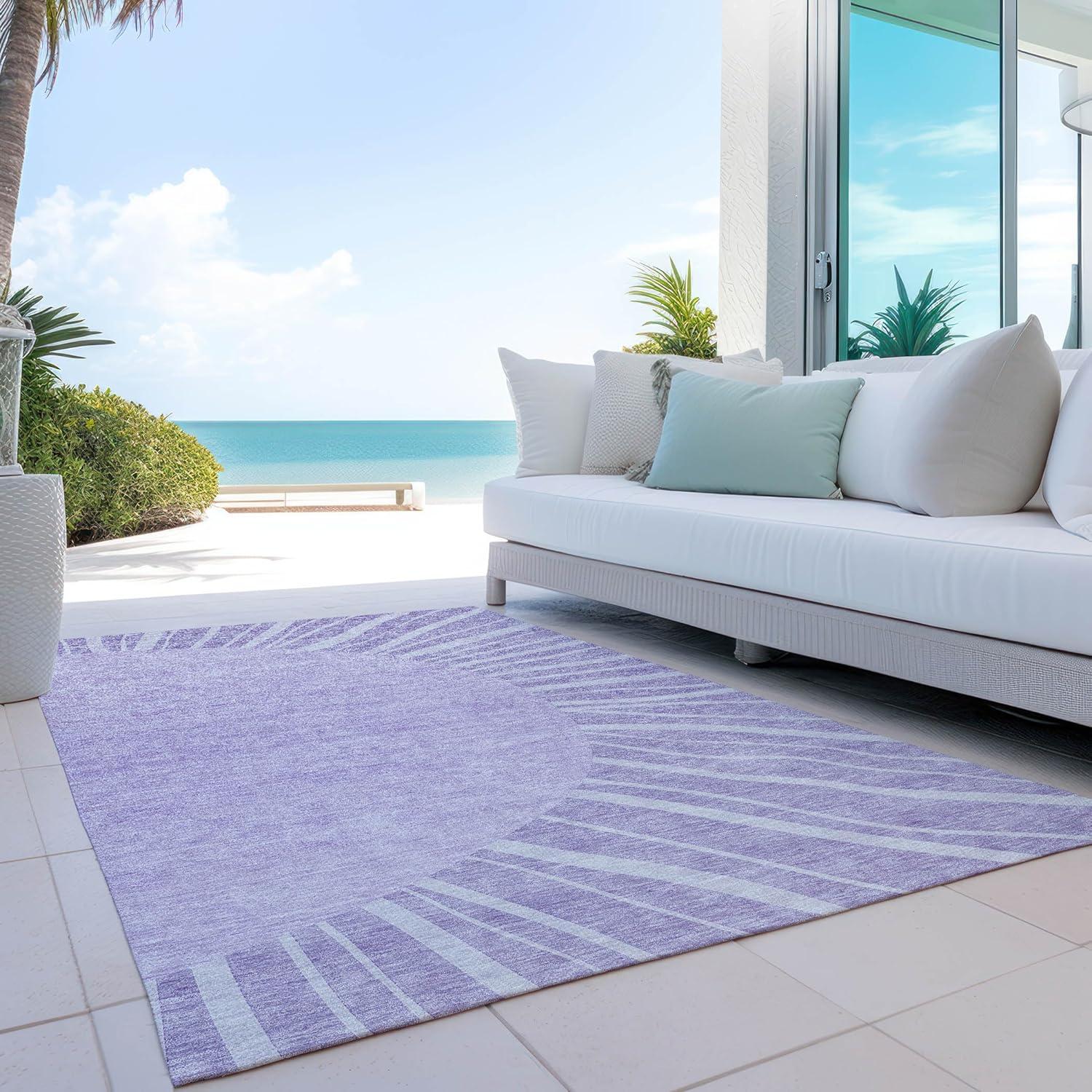 Lavender Abstract Synthetic 3' x 5' Indoor Outdoor Area Rug