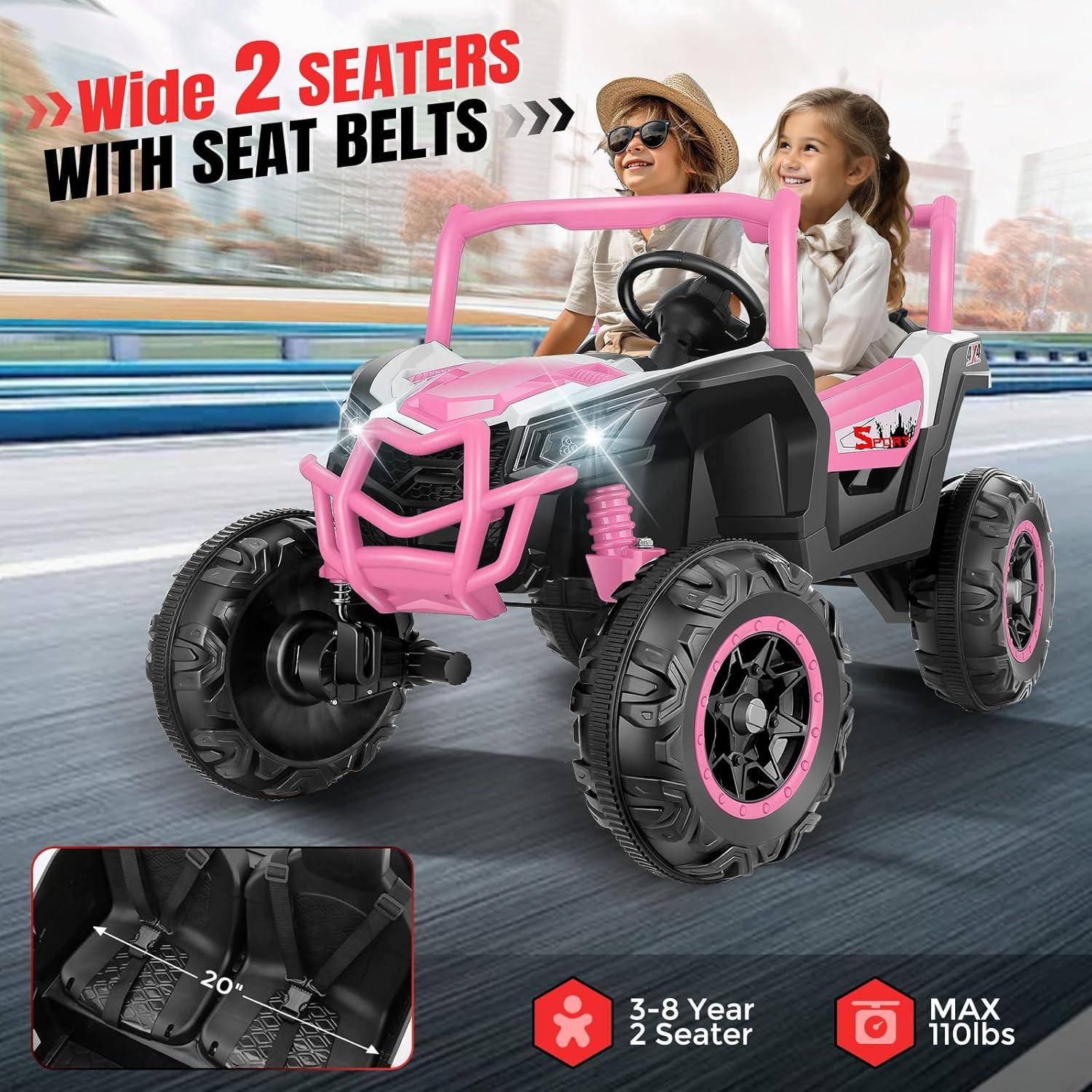 24V Pink 2-Seater Off-Road UTV Ride-On Car with Remote Control