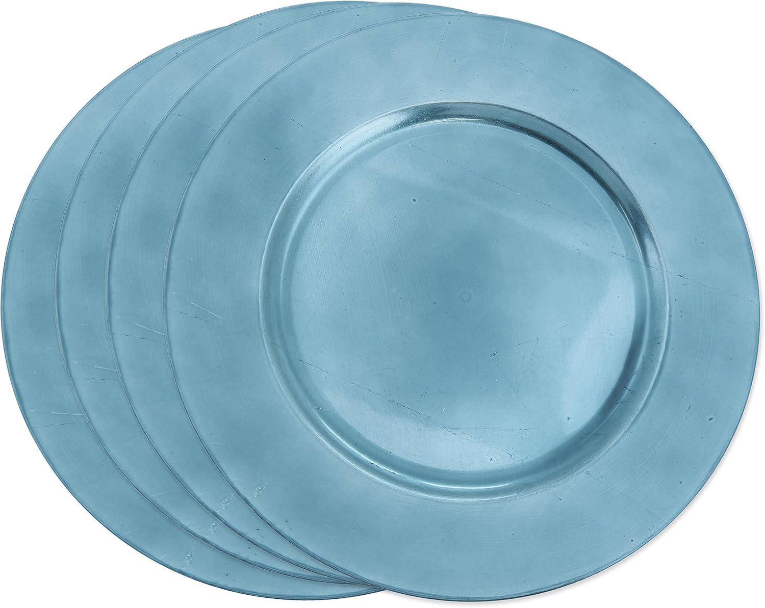 Teal Round Plastic Classic Design Charger Plates, Set of 4