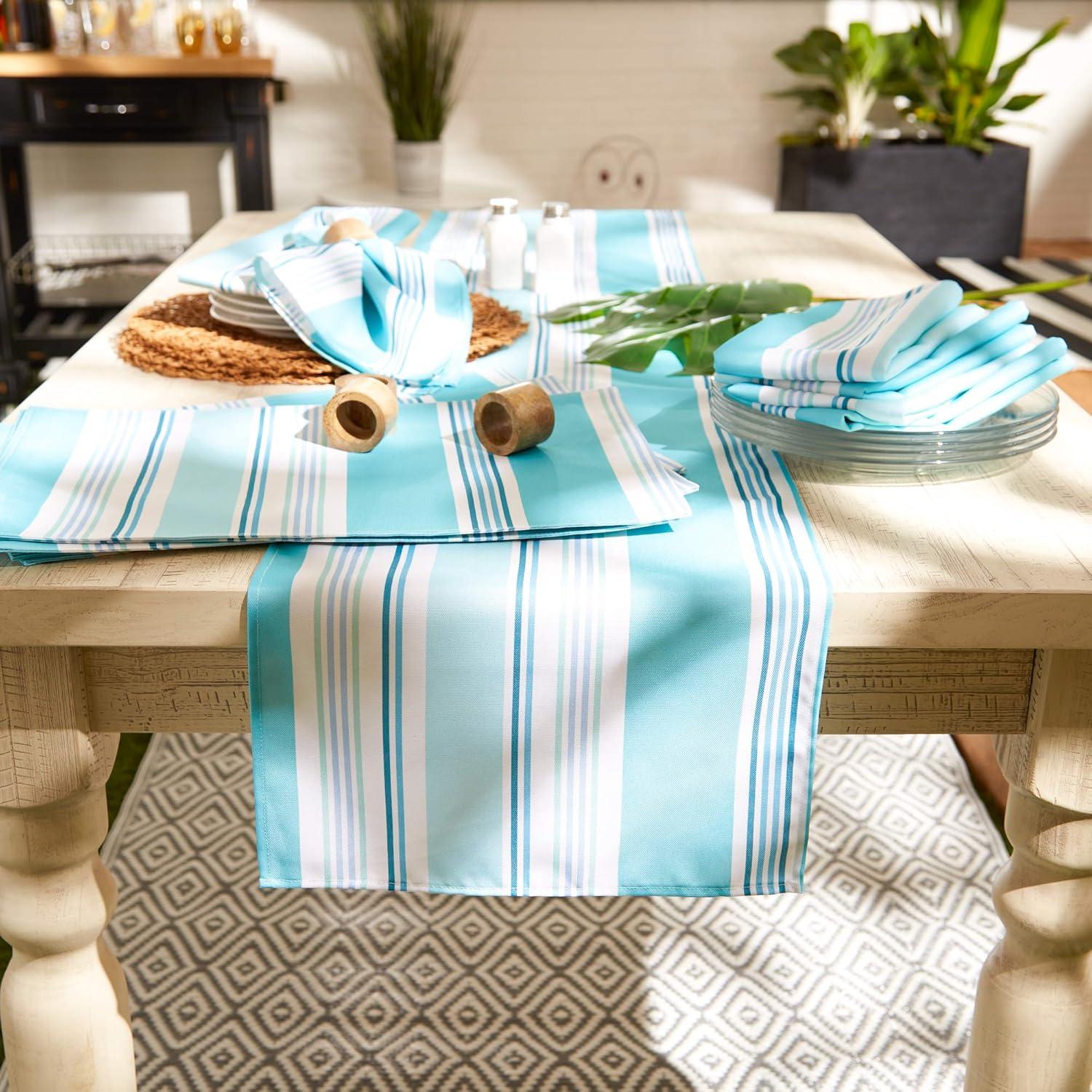 Aqua and White Striped Polyester Table Runner, 14x72