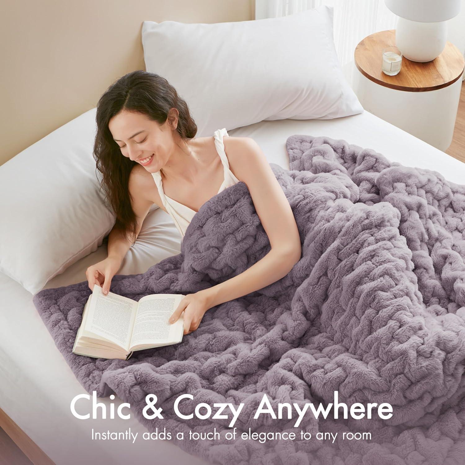 Madison Park Lavender Ruched Fur Throw 50x60"