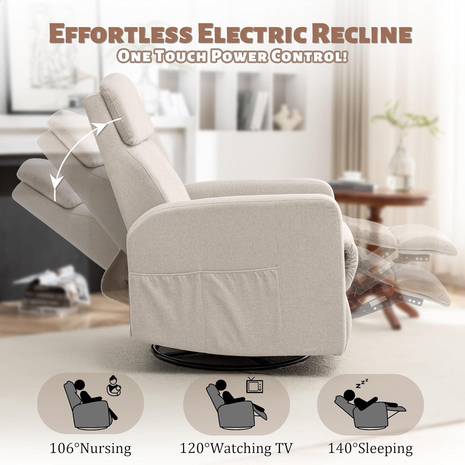 Ebern Designs Power Swivel Recliner Chairs For Adults, Electric Rocking Chair, Glider Recliner Chair With Classified Side Pocket, Rocking Chairs Featuring Type-c And Usb Ports