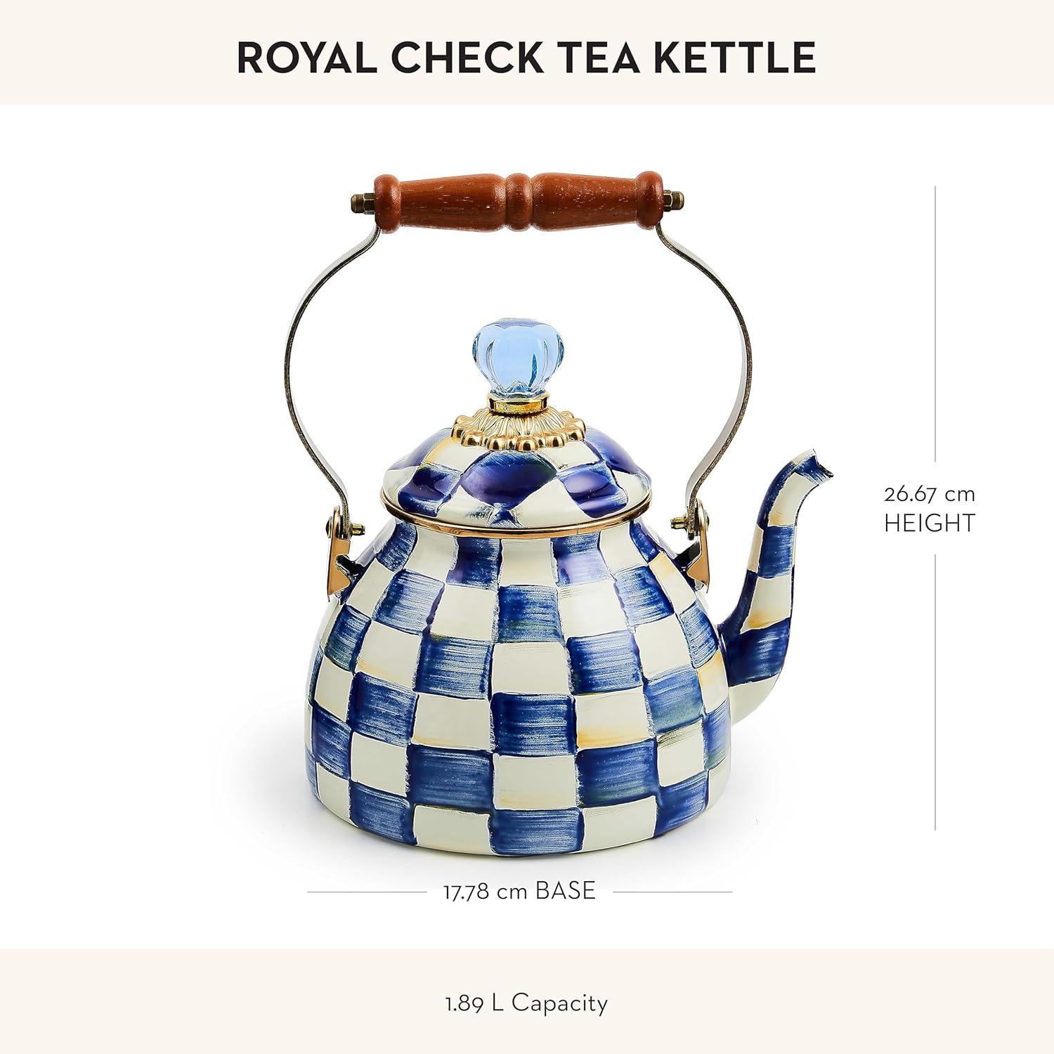 Royal Check Blue and White Enamel Extra Small Kettle