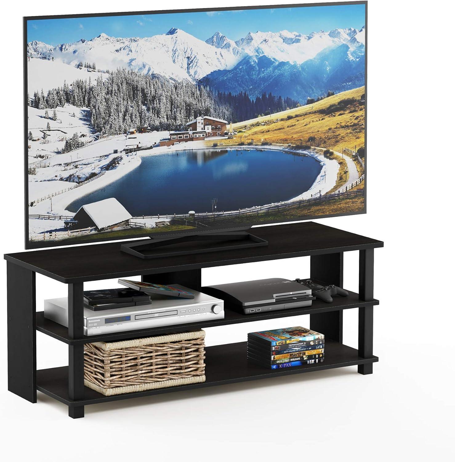 Espresso Black Modern 3-Tier Particle Board TV Stand for Up to 48" TV