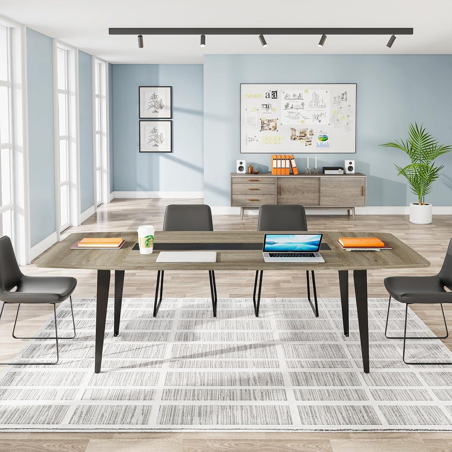 Gray Engineered Wood Boat Shaped Conference Table