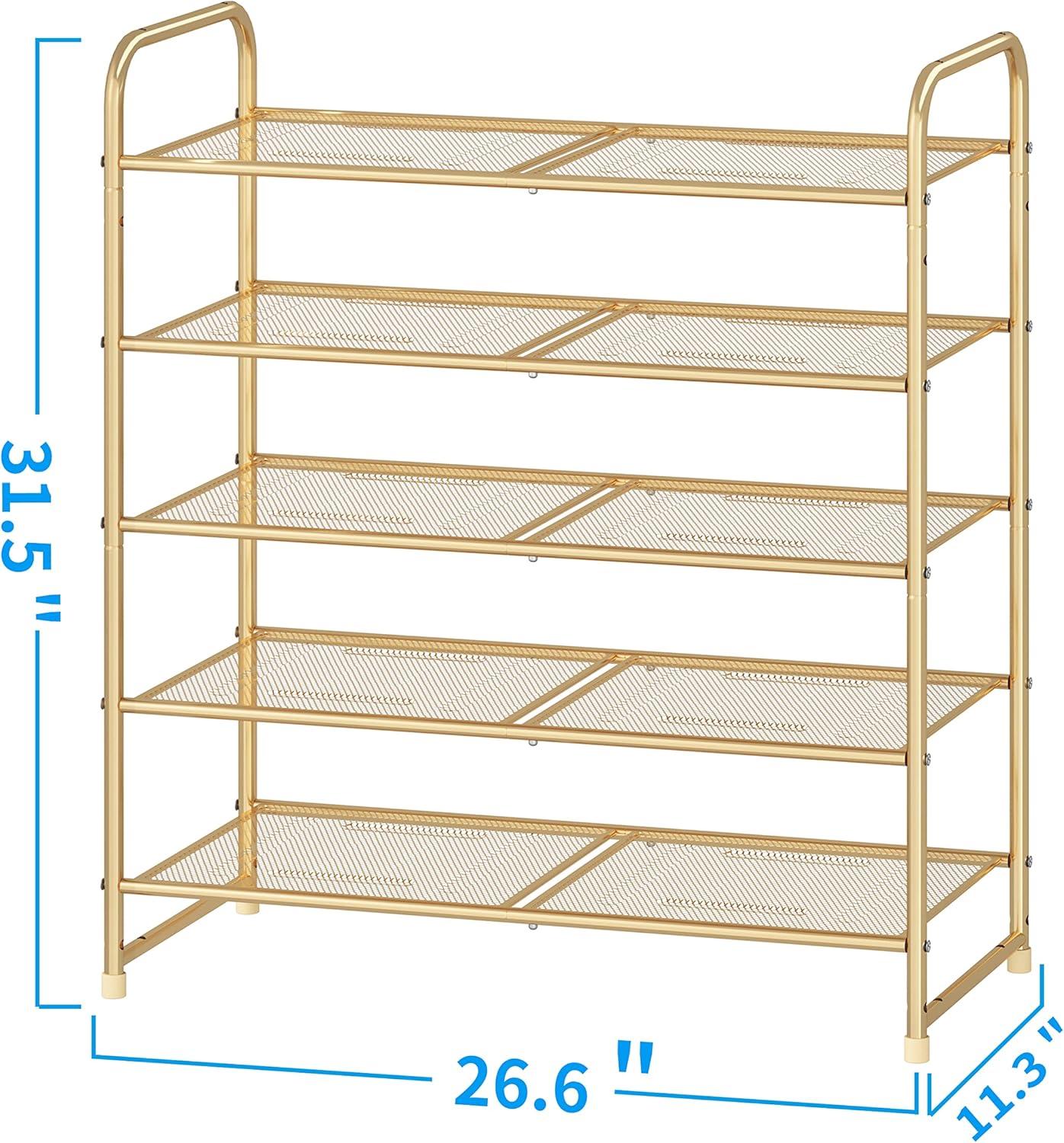 Golden Yellow 5-Tier Stackable Metal Shoe Rack