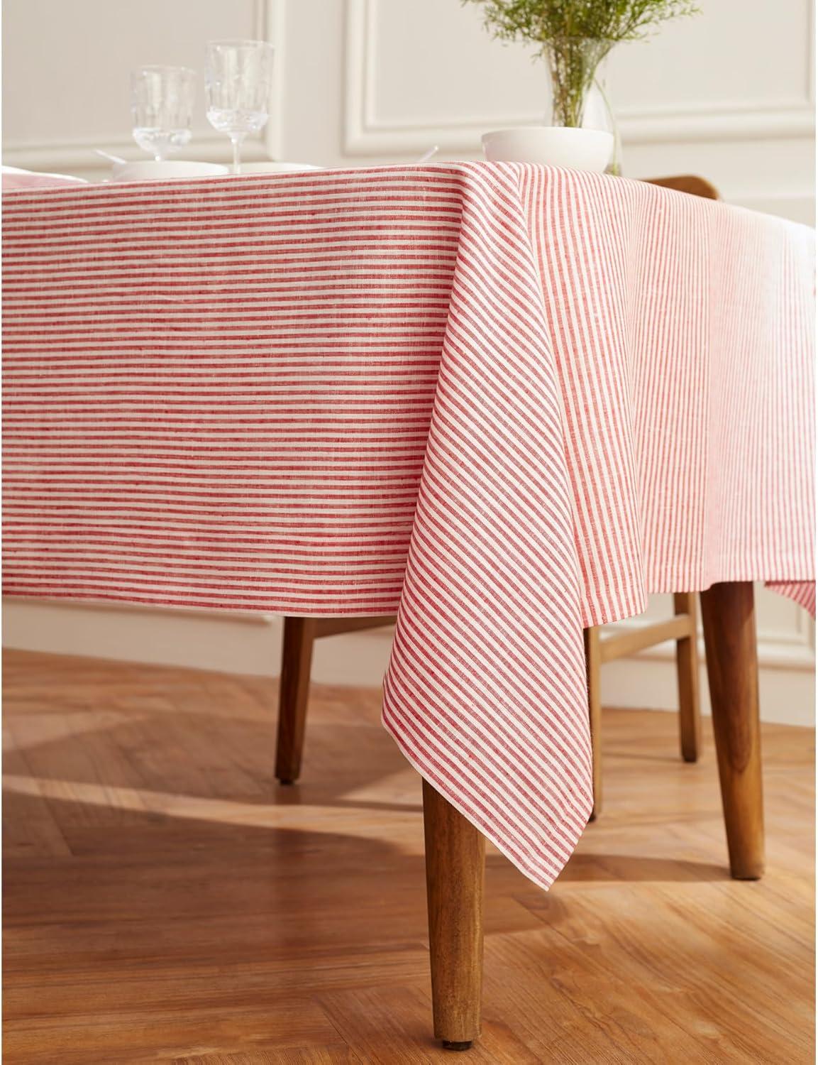 Red and White Striped Linen Rectangular Tablecloth 60 x 90 Inch