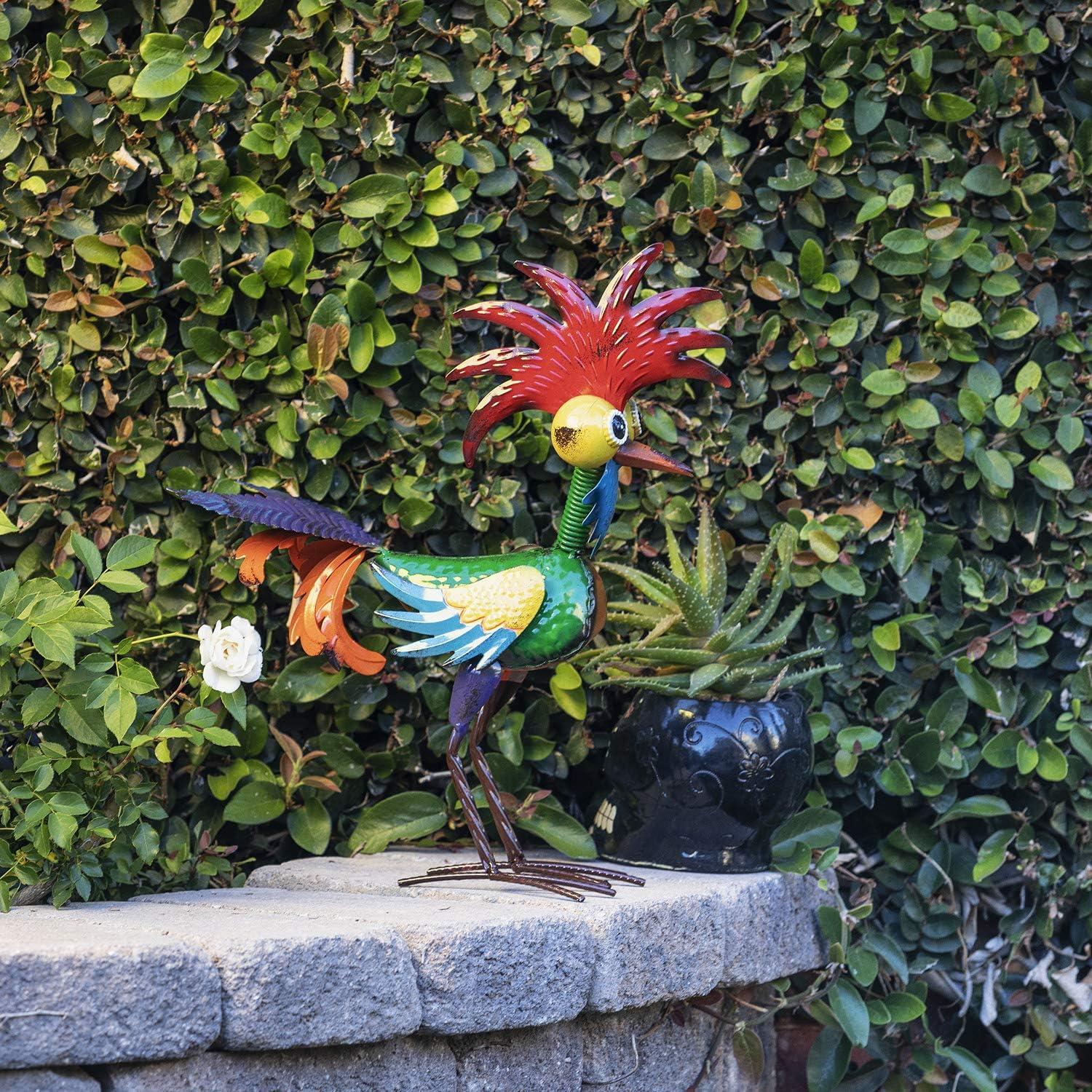 18" Multicolor Metal Rooster Lawn Decoration