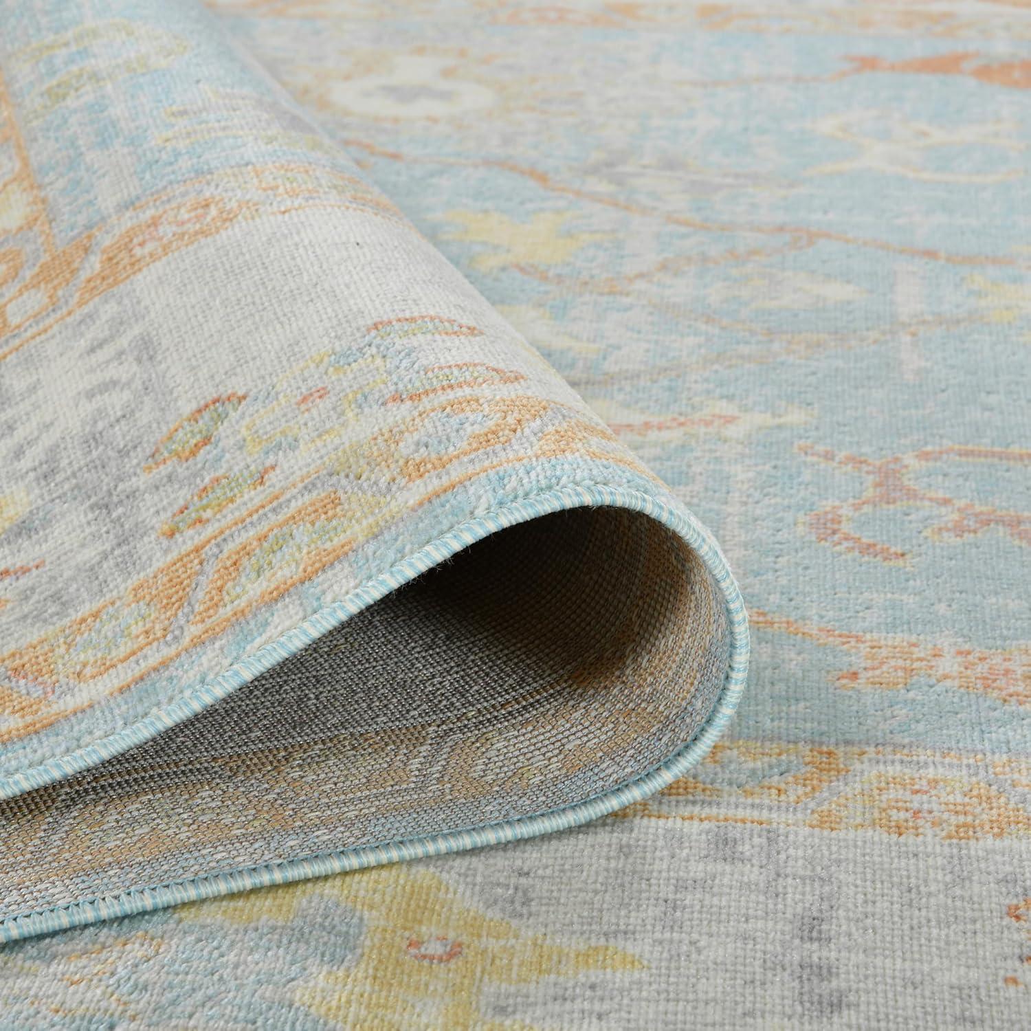 Bohemian 9 ft. X 12 ft. Aqua Border, Floral, Oriental Area Rug
