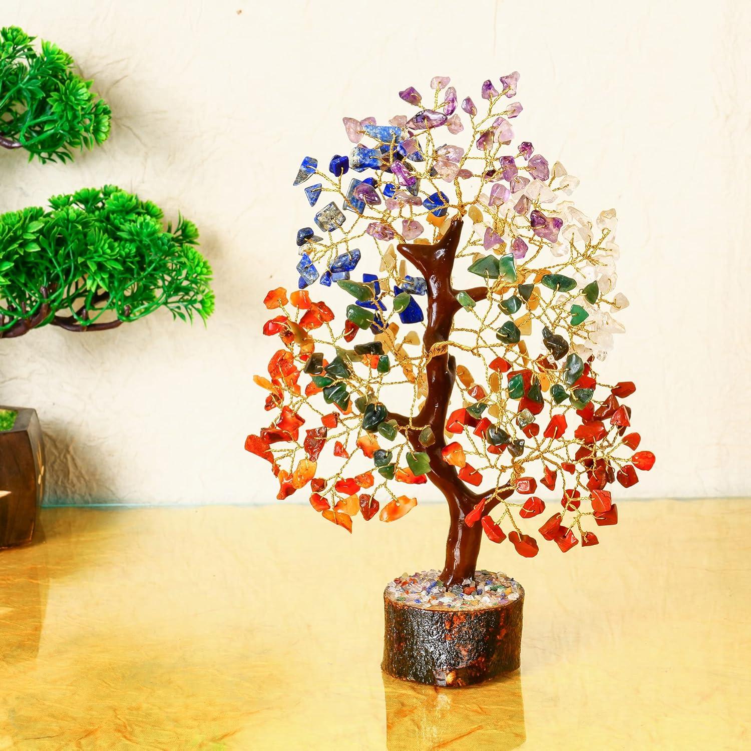 Multicolor Crystal Chakra Tree with Golden Wire