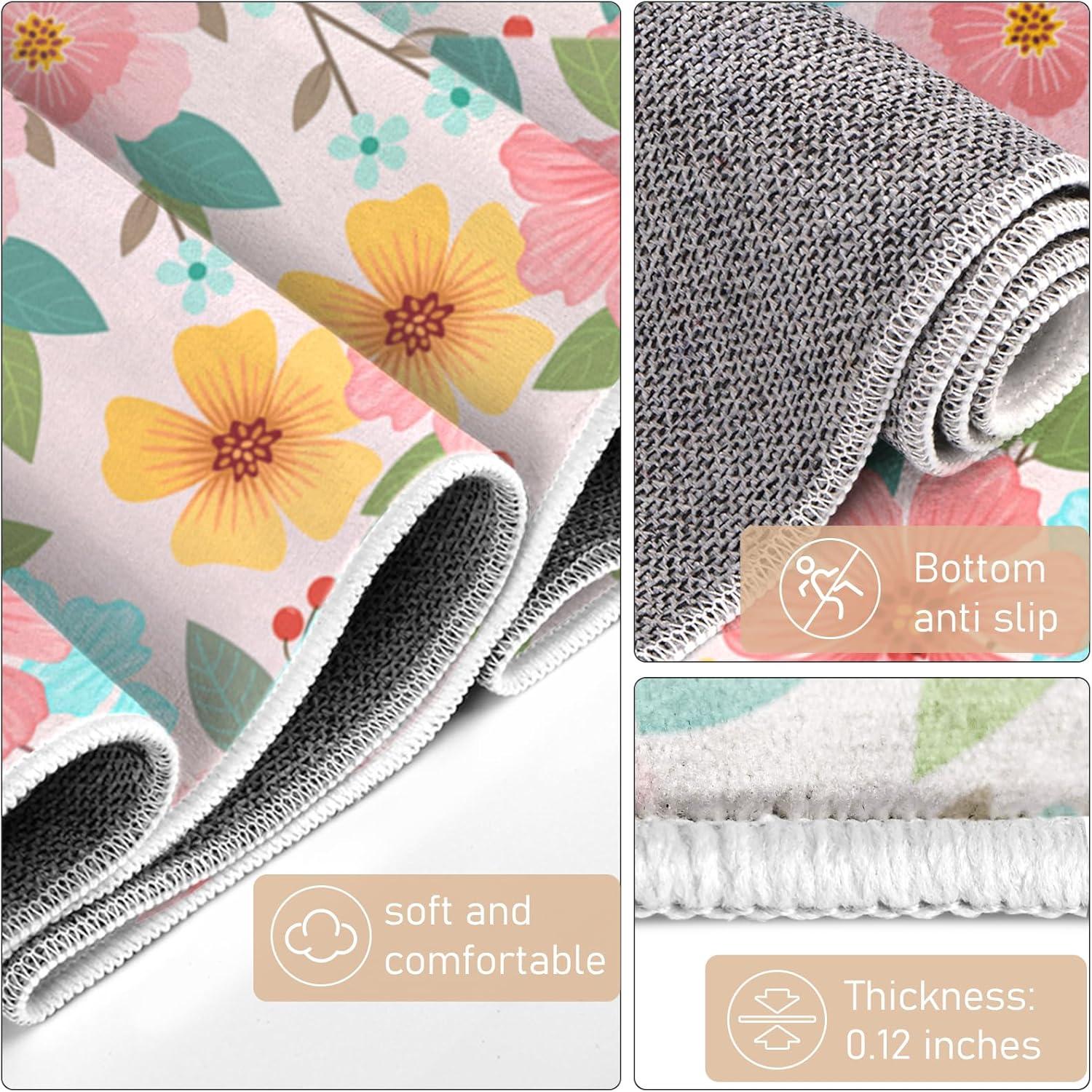 Elegant Floral Rug Hallway Runner Rug- 2 x 6 ft,Non Slip Washable Runner Rugs with Rubber Backing Soft Flowers Carpet Runner for Bedroom Kitchen Dining Room Laundry-Pink