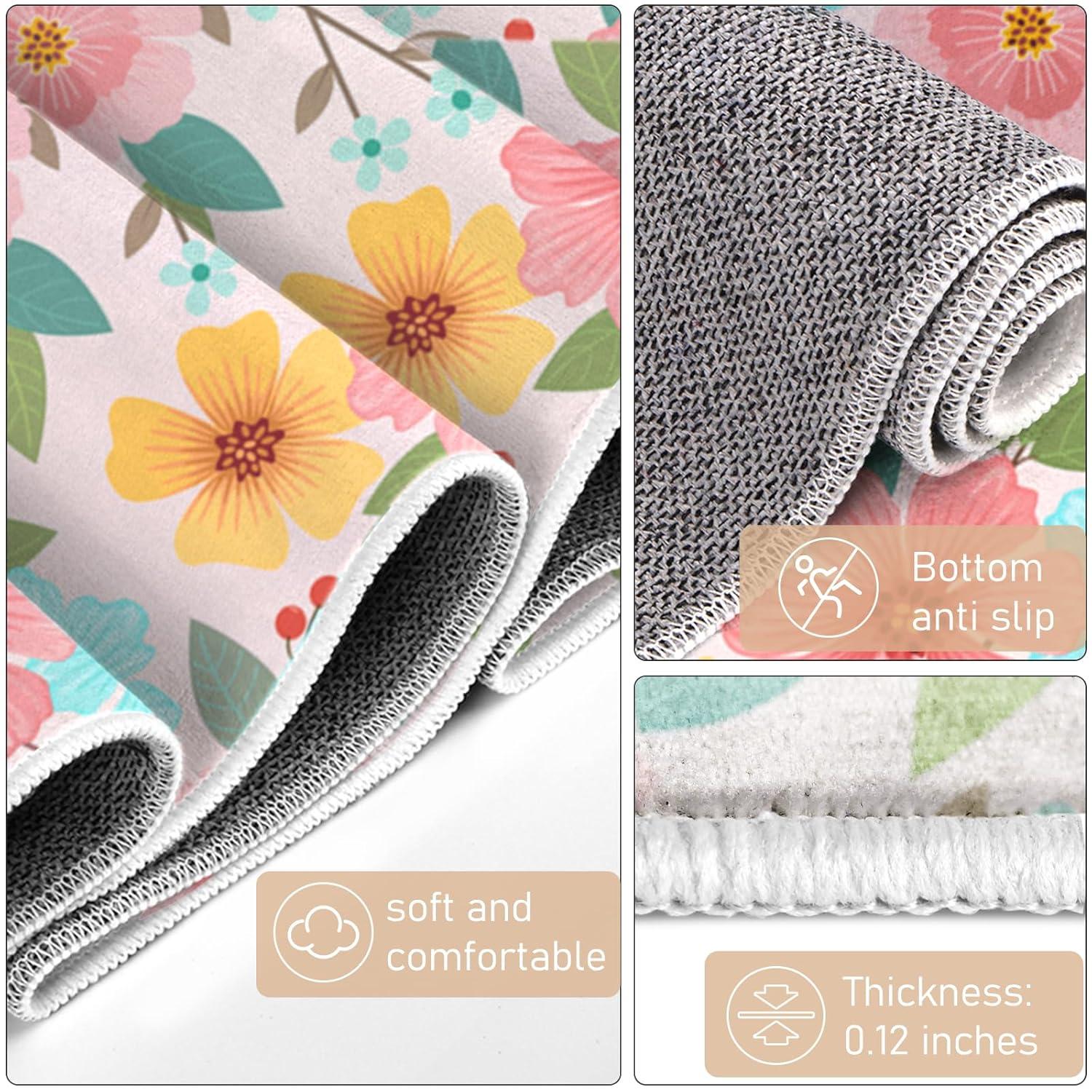 Elegant Floral Rug Hallway Runner Rug- 2 x 6 ft,Non Slip Washable Runner Rugs with Rubber Backing Soft Flowers Carpet Runner for Bedroom Kitchen Dining Room Laundry-Pink