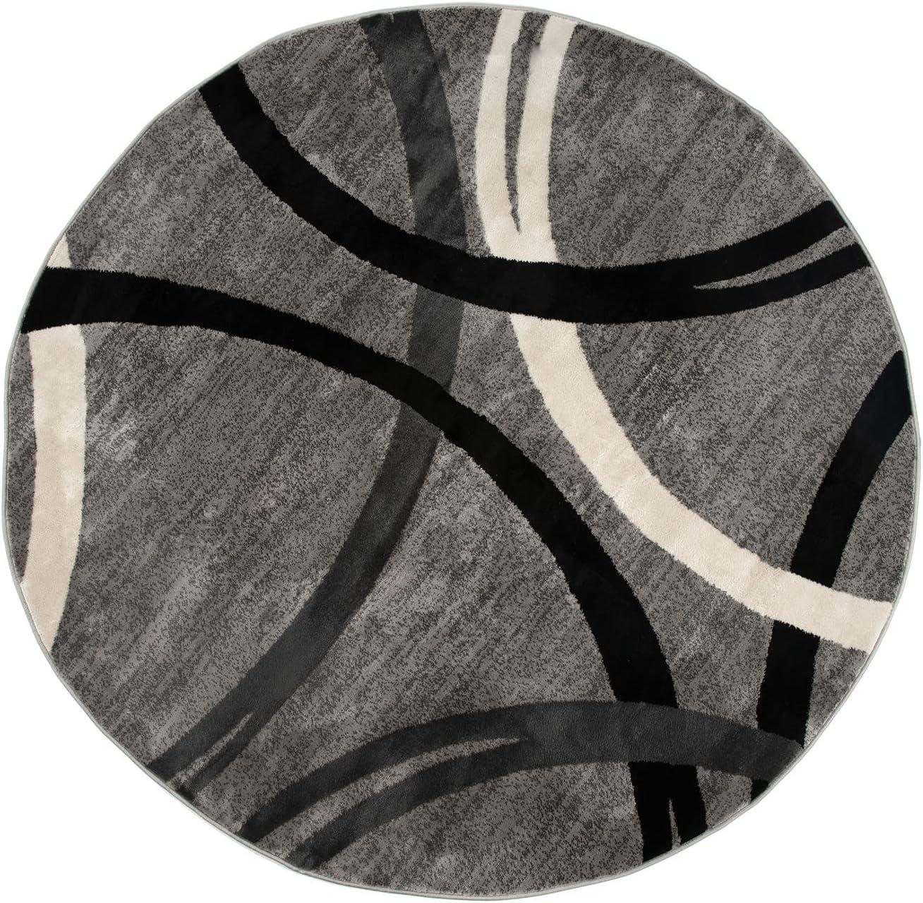 World Rug Gallery Contemporary Abstract Circles Design Gray 6'6" Round Area Rug
