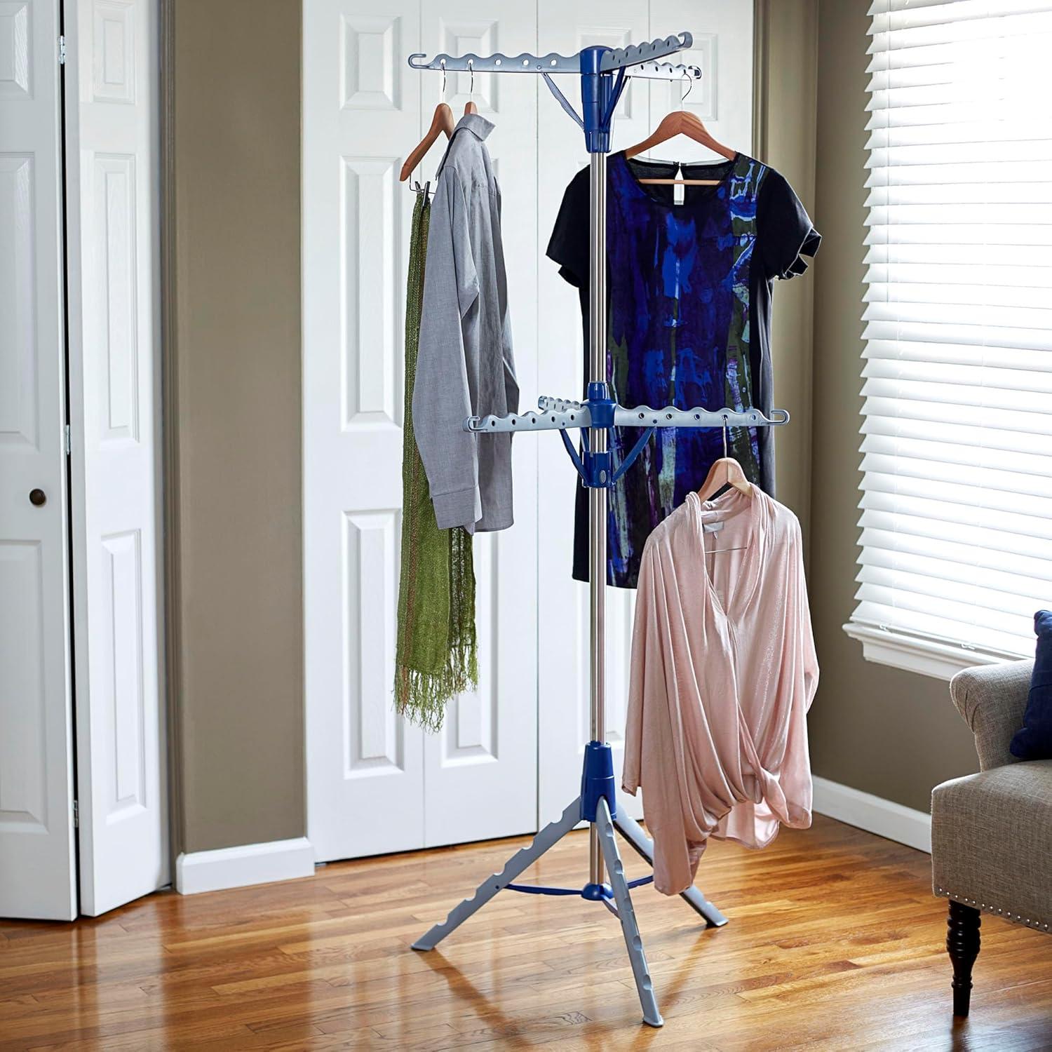 Household Essentials 2 Tier Tripod Clothes Drying Rack Air Dryer and Garment Rack Blue: Indoor Collapsible Clothing Rack