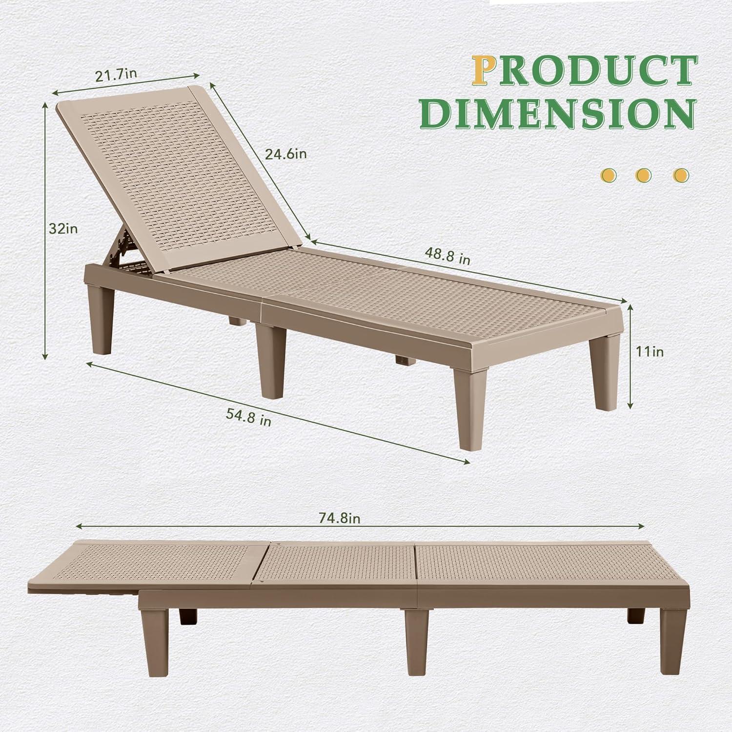 JUMMICO Patio Chaise Lounge Chair Set of 2 Outdoor PE Waterproof Adjustable Easy Assembly Lounge Chairs for Outside Pool Garden Deck Beach (Light Brown, Set of 2)